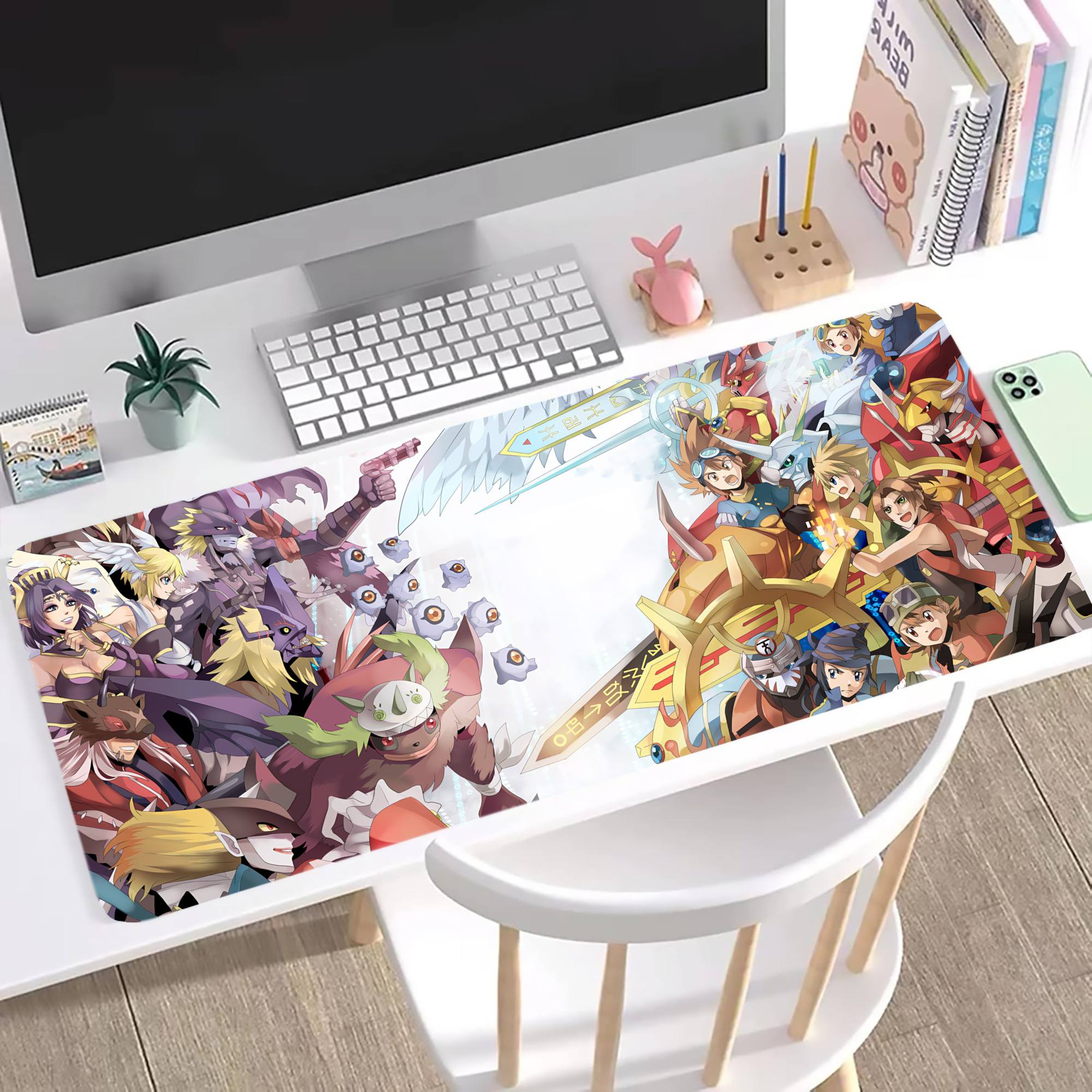 （画像用） Digimon デジタルモンスター/デジモン ステッチ加工 大判デスクマット／滑り止めマウスパッド