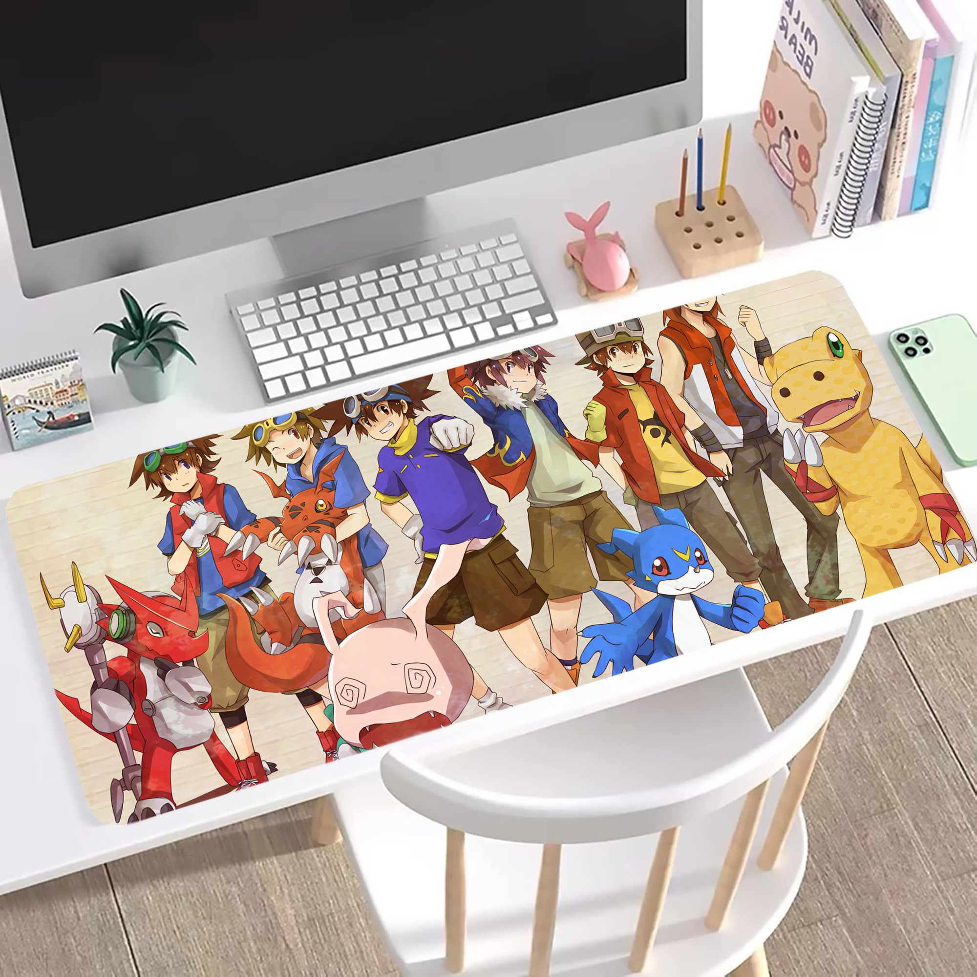 （画像用） Digimon デジタルモンスター/デジモン ステッチ加工 大判デスクマット／滑り止めマウスパッド