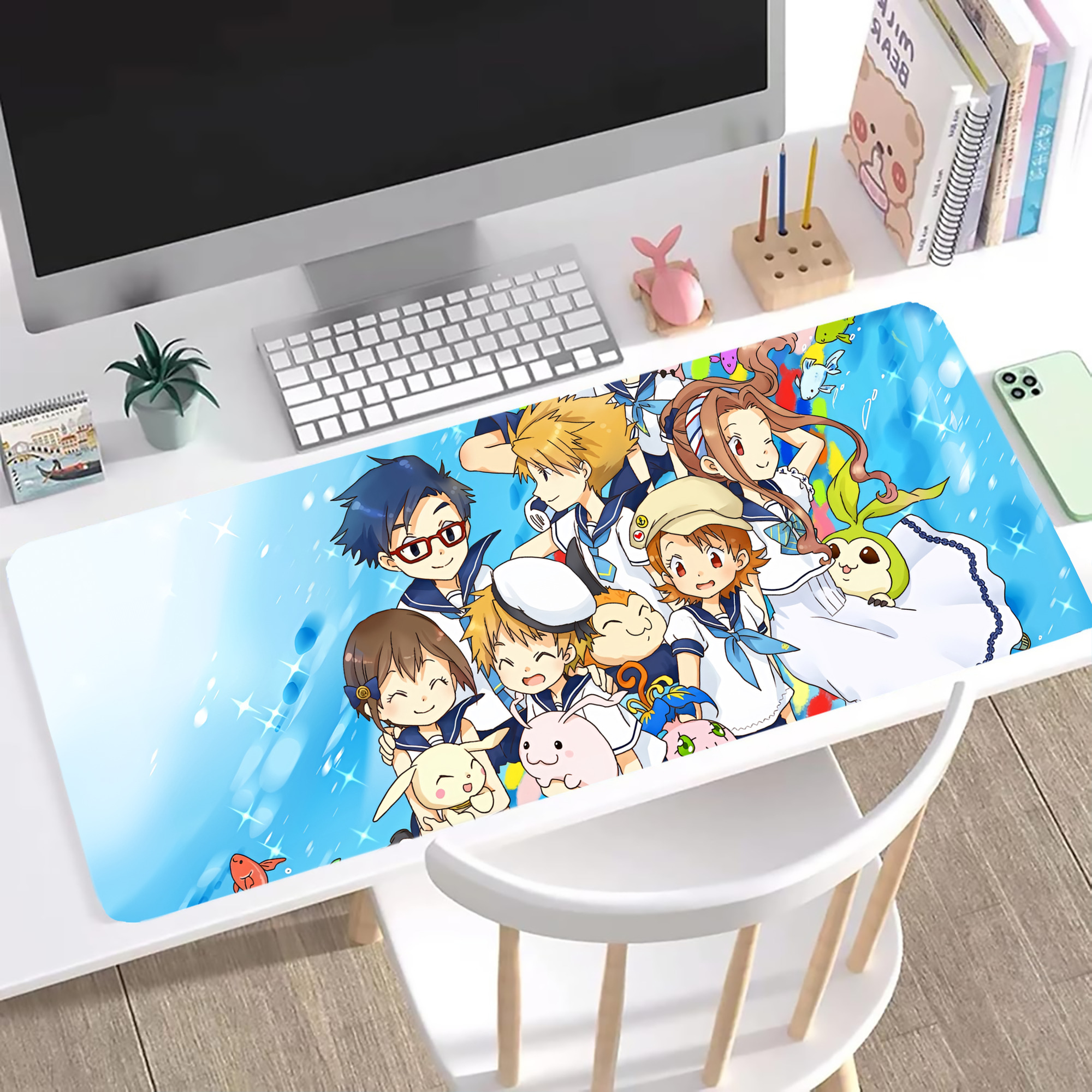 （画像用） Digimon デジタルモンスター/デジモン ステッチ加工 大判デスクマット／滑り止めマウスパッド