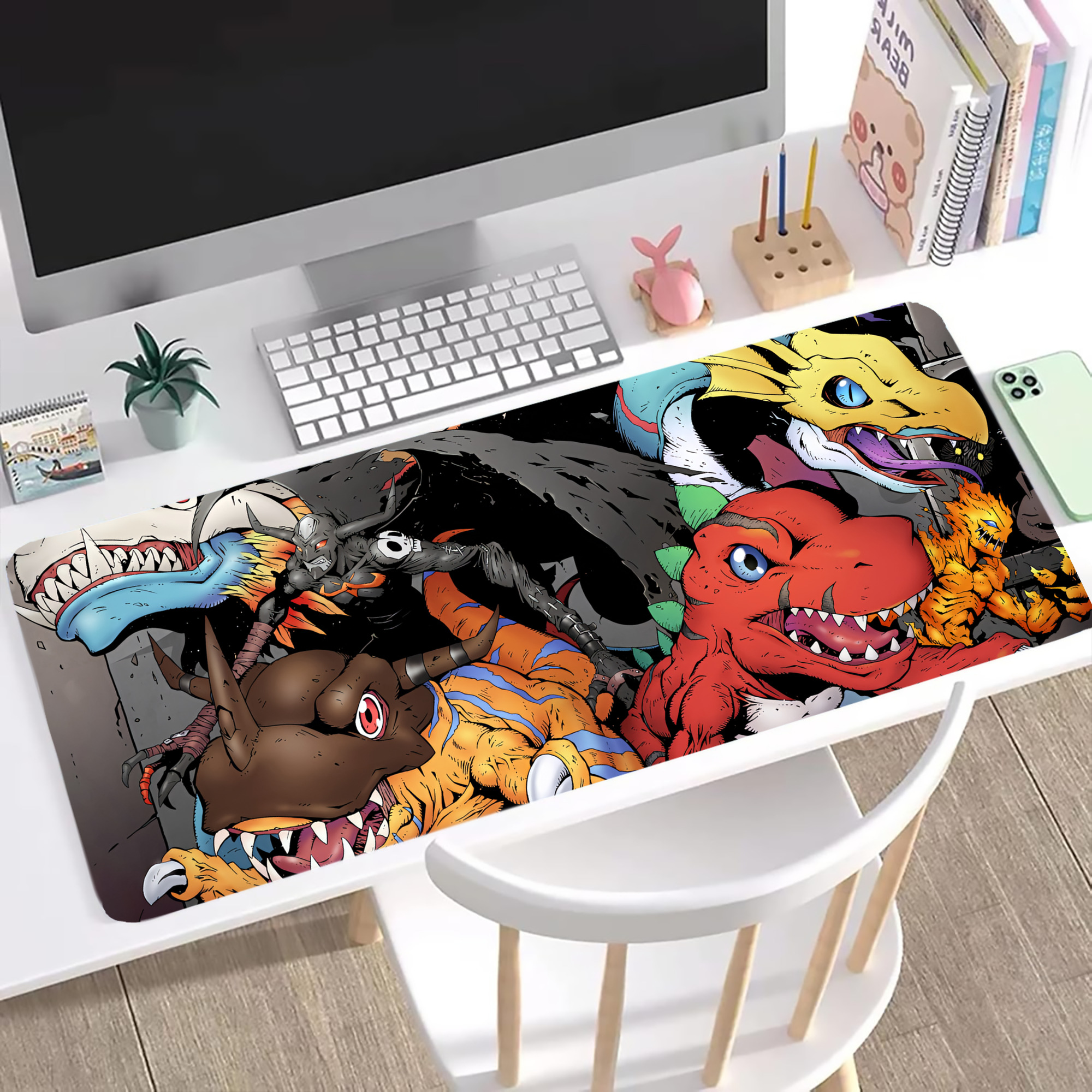 （画像用） Digimon デジタルモンスター/デジモン ステッチ加工 大判デスクマット／滑り止めマウスパッド