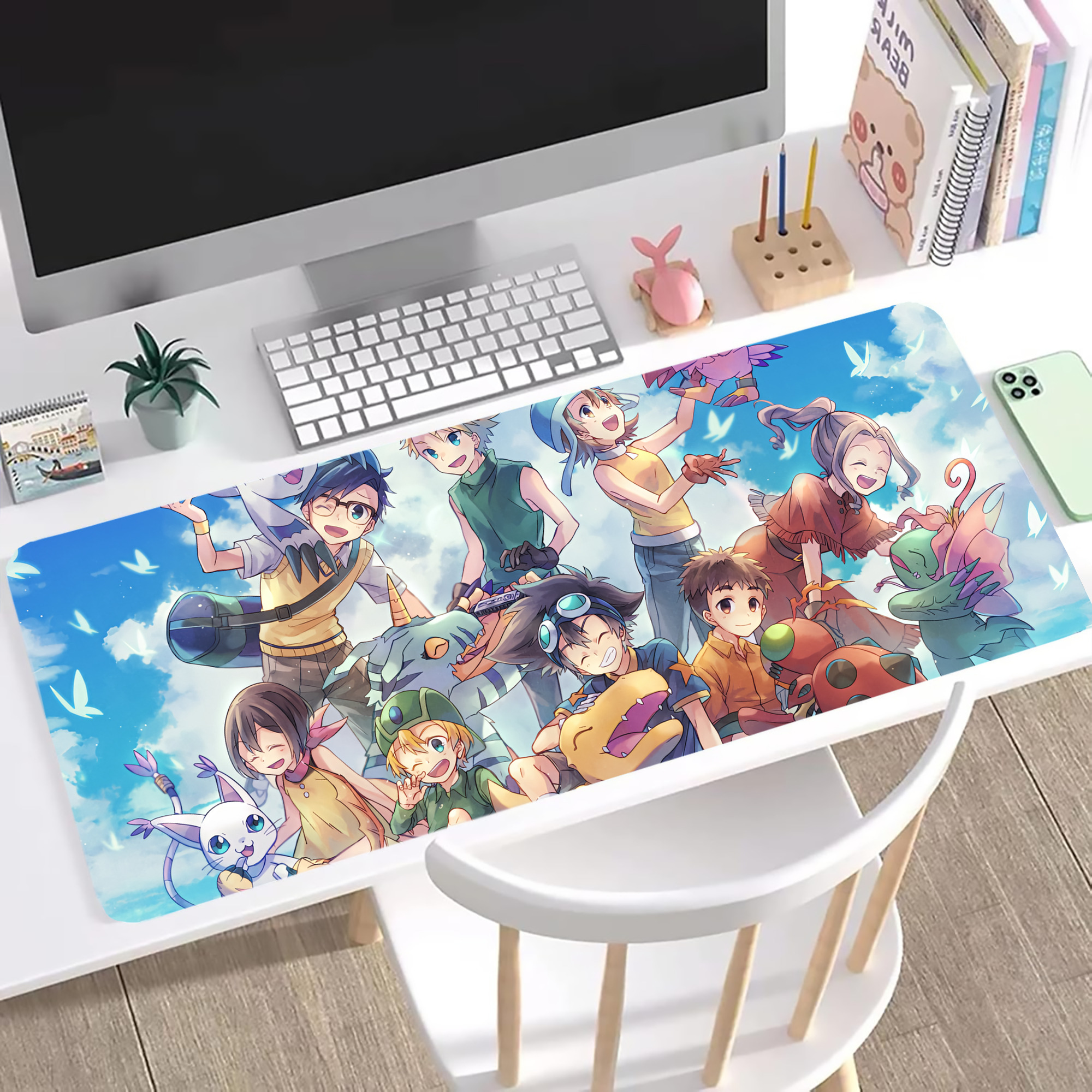 （画像用） Digimon デジタルモンスター/デジモン ステッチ加工 大判デスクマット／滑り止めマウスパッド
