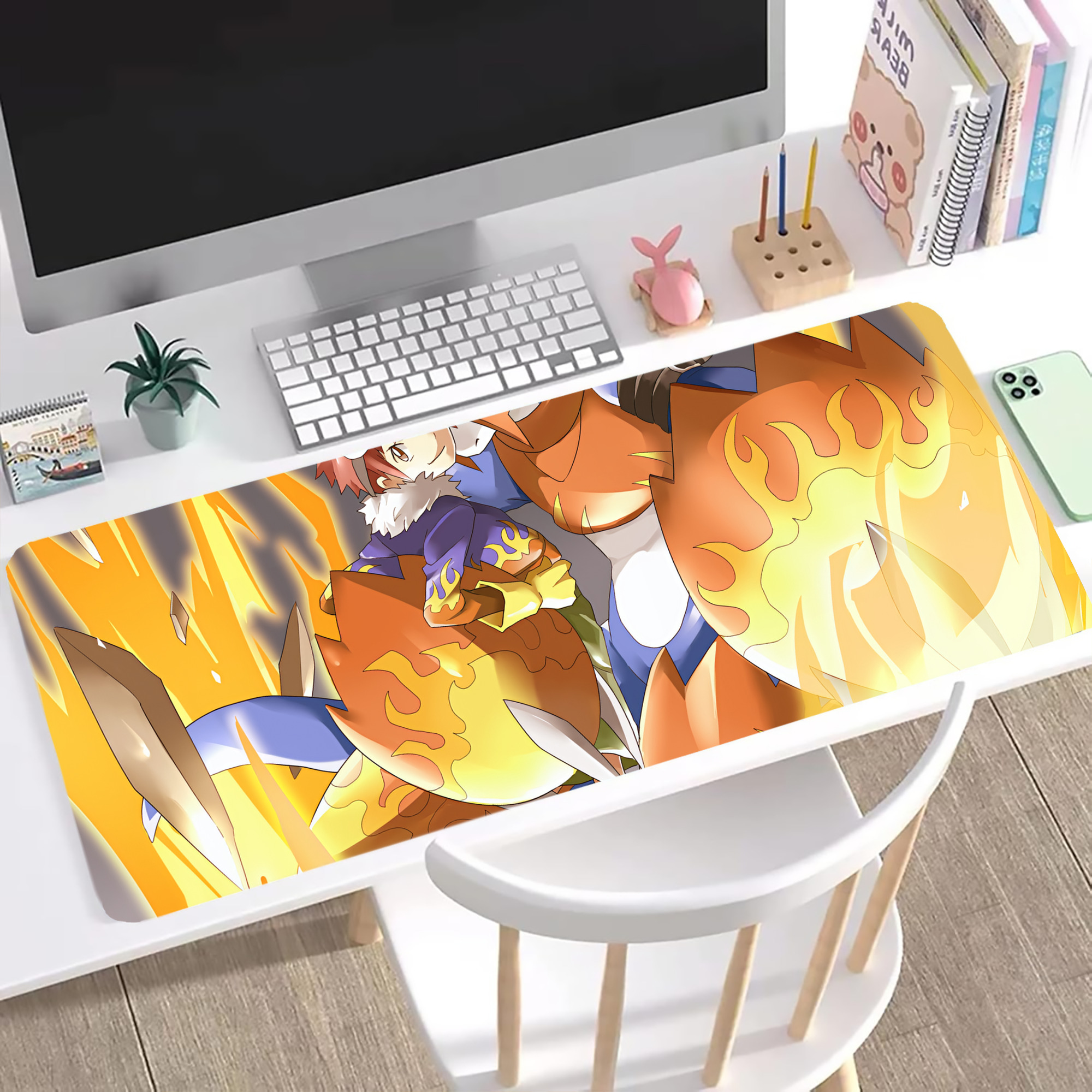 （画像用） Digimon デジタルモンスター/デジモン ステッチ加工 大判デスクマット／滑り止めマウスパッド