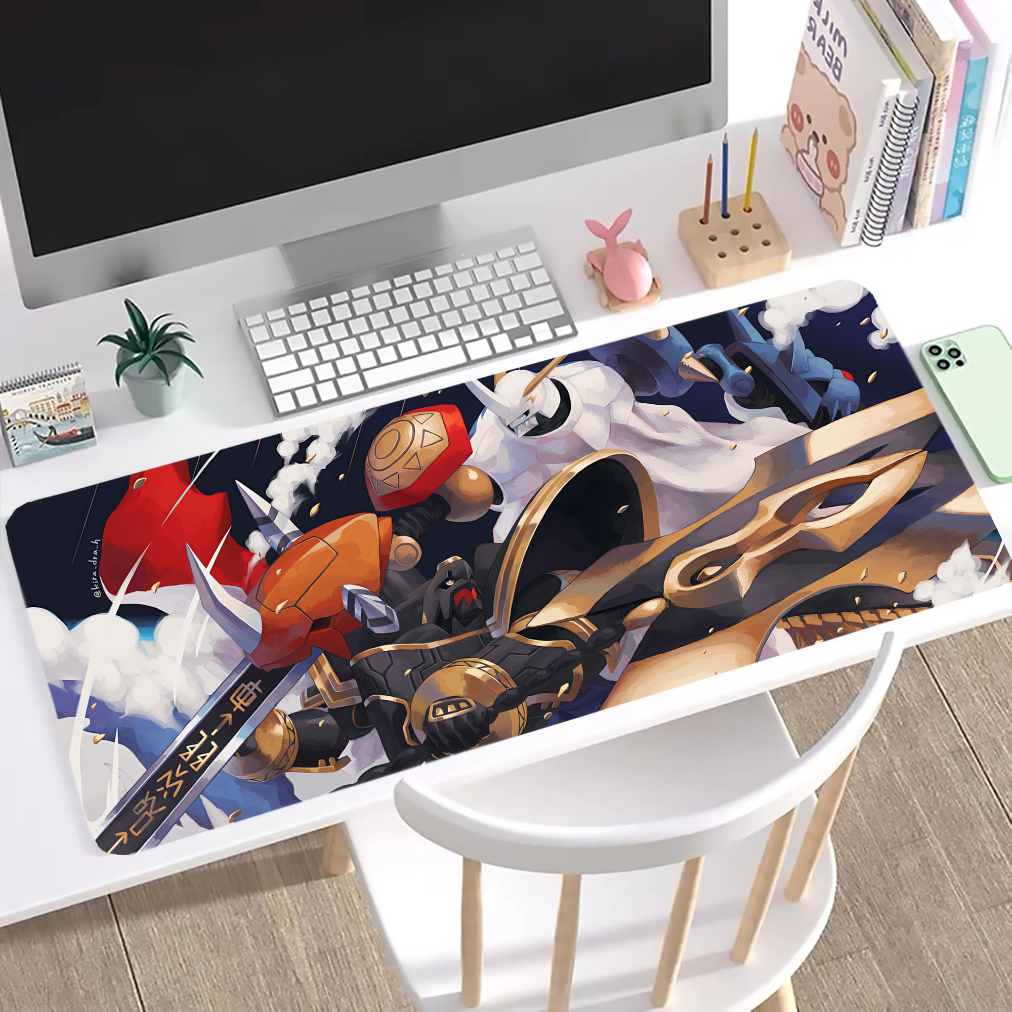（画像用） Digimon デジタルモンスター/デジモン ステッチ加工 大判デスクマット／滑り止めマウスパッド