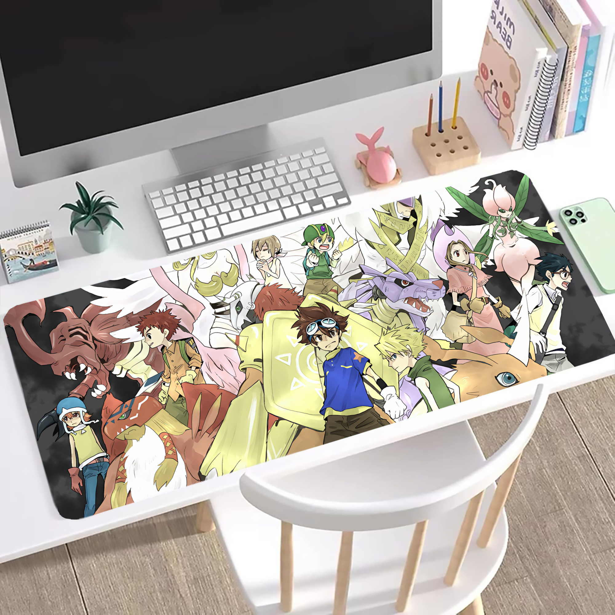 （画像用） Digimon デジタルモンスター/デジモン ステッチ加工 大判デスクマット／滑り止めマウスパッド