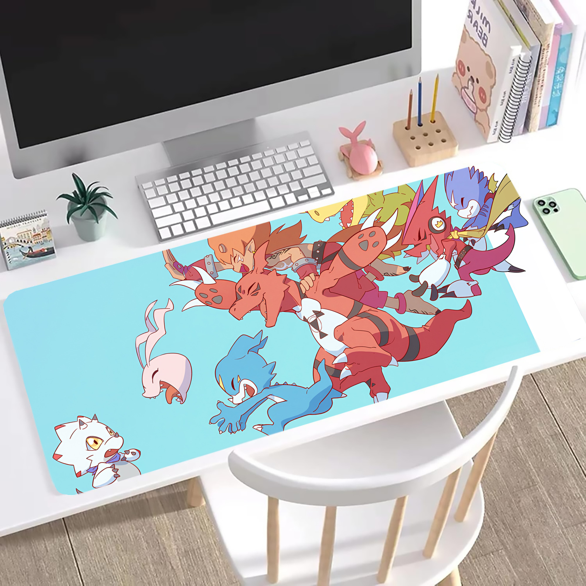 （画像用） Digimon デジタルモンスター/デジモン ステッチ加工 大判デスクマット／滑り止めマウスパッド