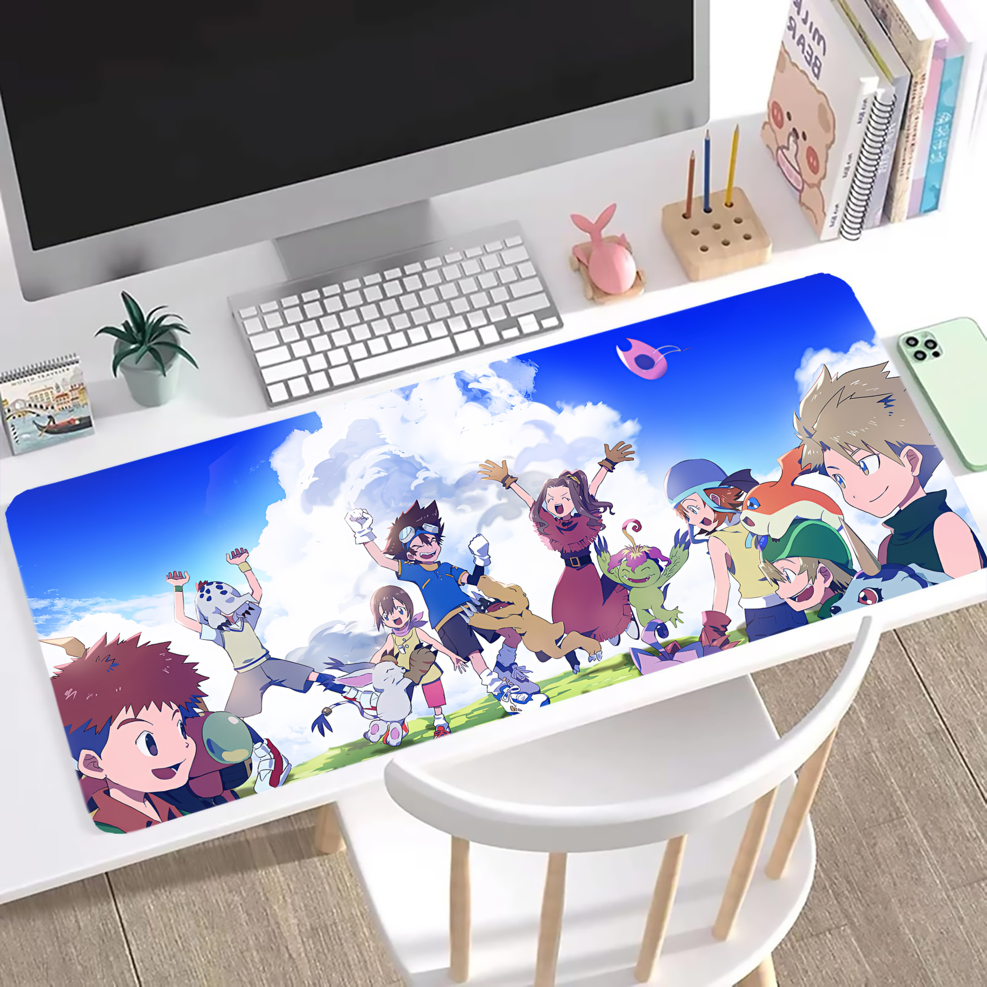 （画像用） Digimon デジタルモンスター/デジモン ステッチ加工 大判デスクマット／滑り止めマウスパッド