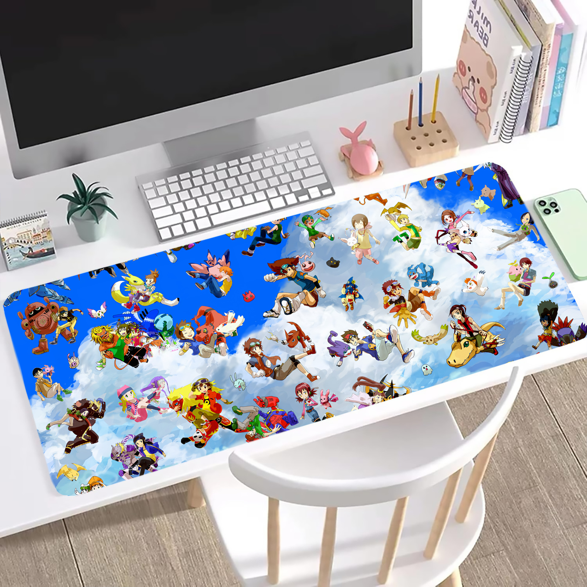 （画像用） Digimon デジタルモンスター/デジモン ステッチ加工 大判デスクマット／滑り止めマウスパッド