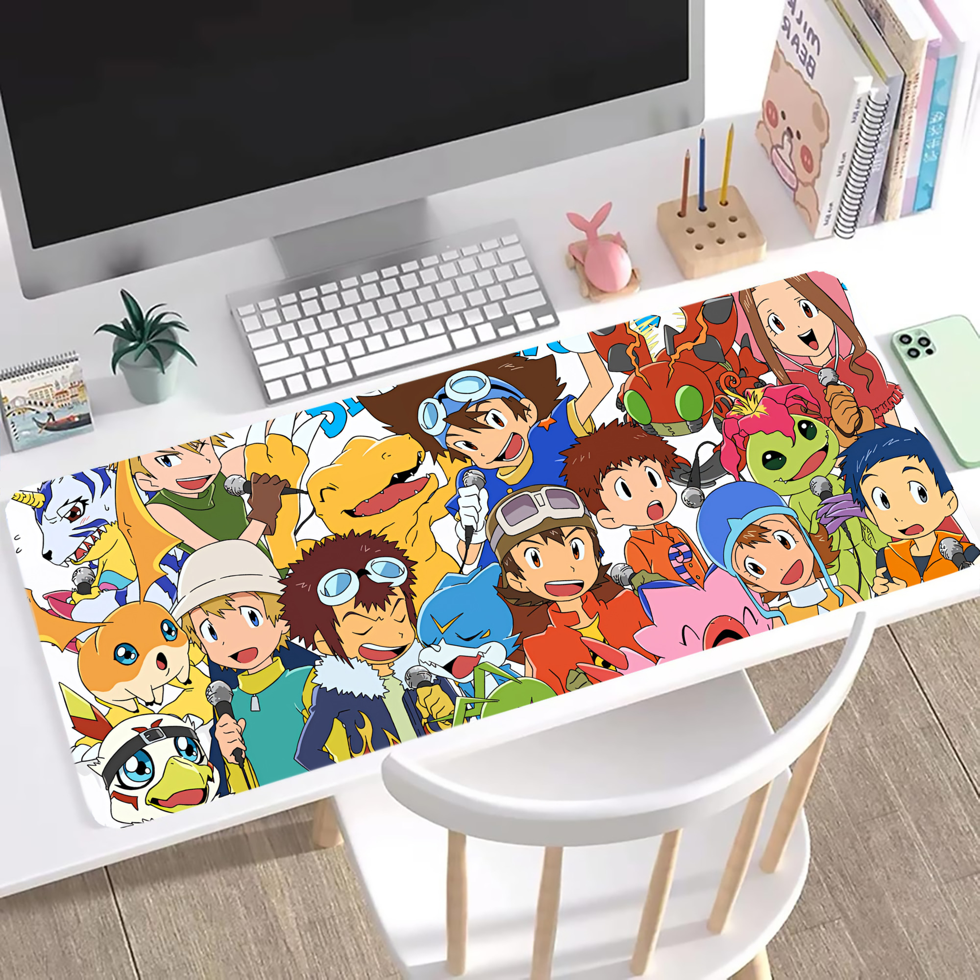 （画像用） Digimon デジタルモンスター/デジモン ステッチ加工 大判デスクマット／滑り止めマウスパッド