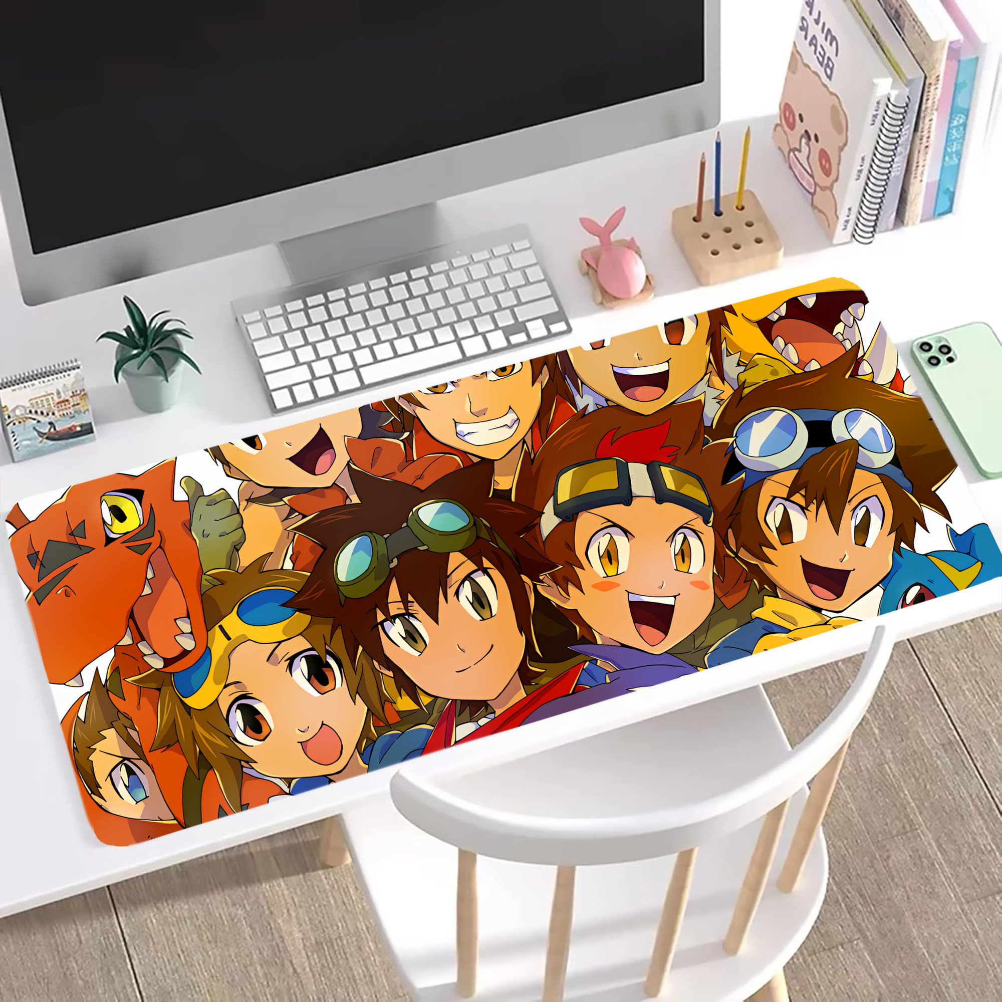 （画像用） Digimon デジタルモンスター/デジモン ステッチ加工 大判デスクマット／滑り止めマウスパッド
