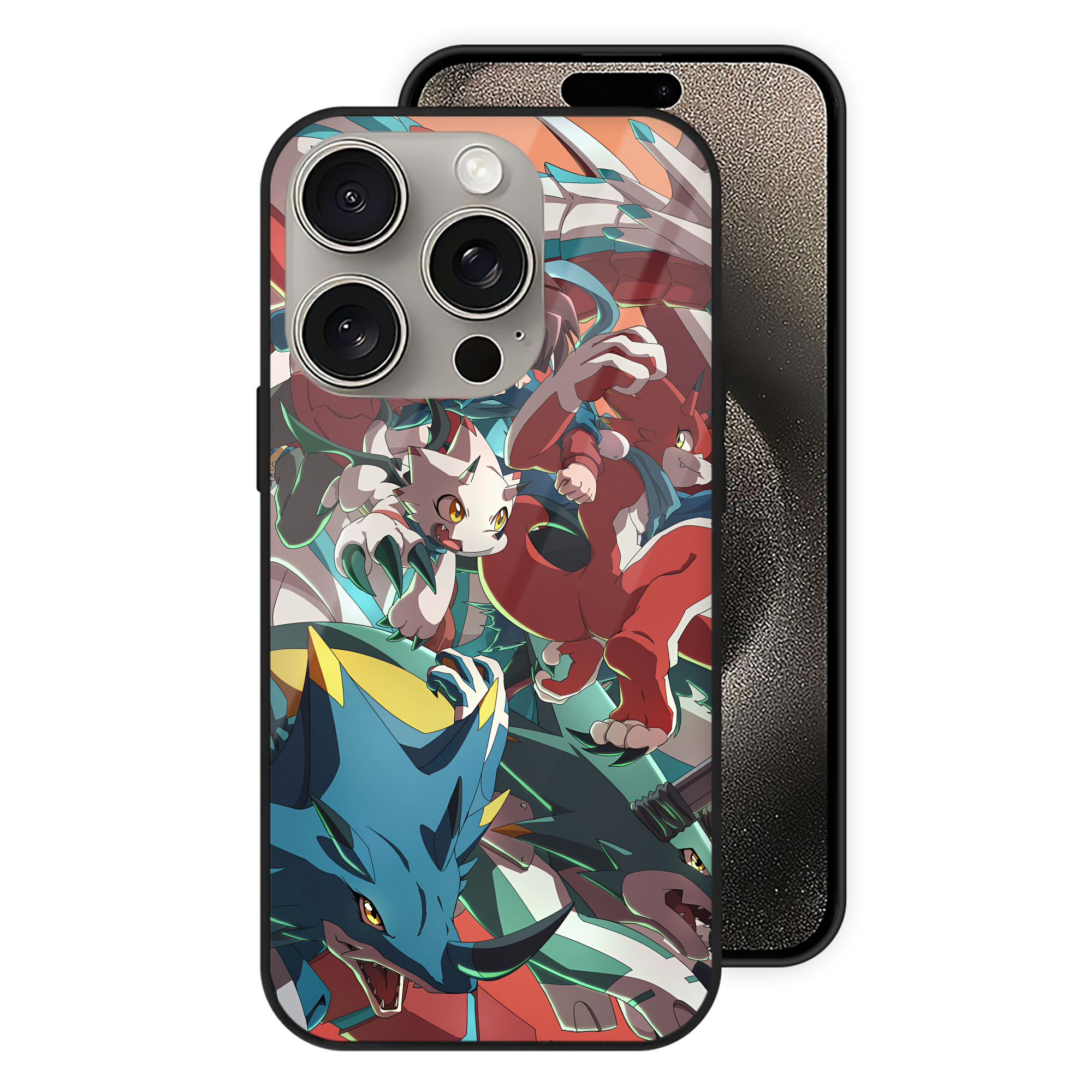 （画像用） Digimon デジタルモンスター/デジモン 【iPhone15Pro対応】スマホケース 耐衝撃＆黄変防止 背面ガラス
