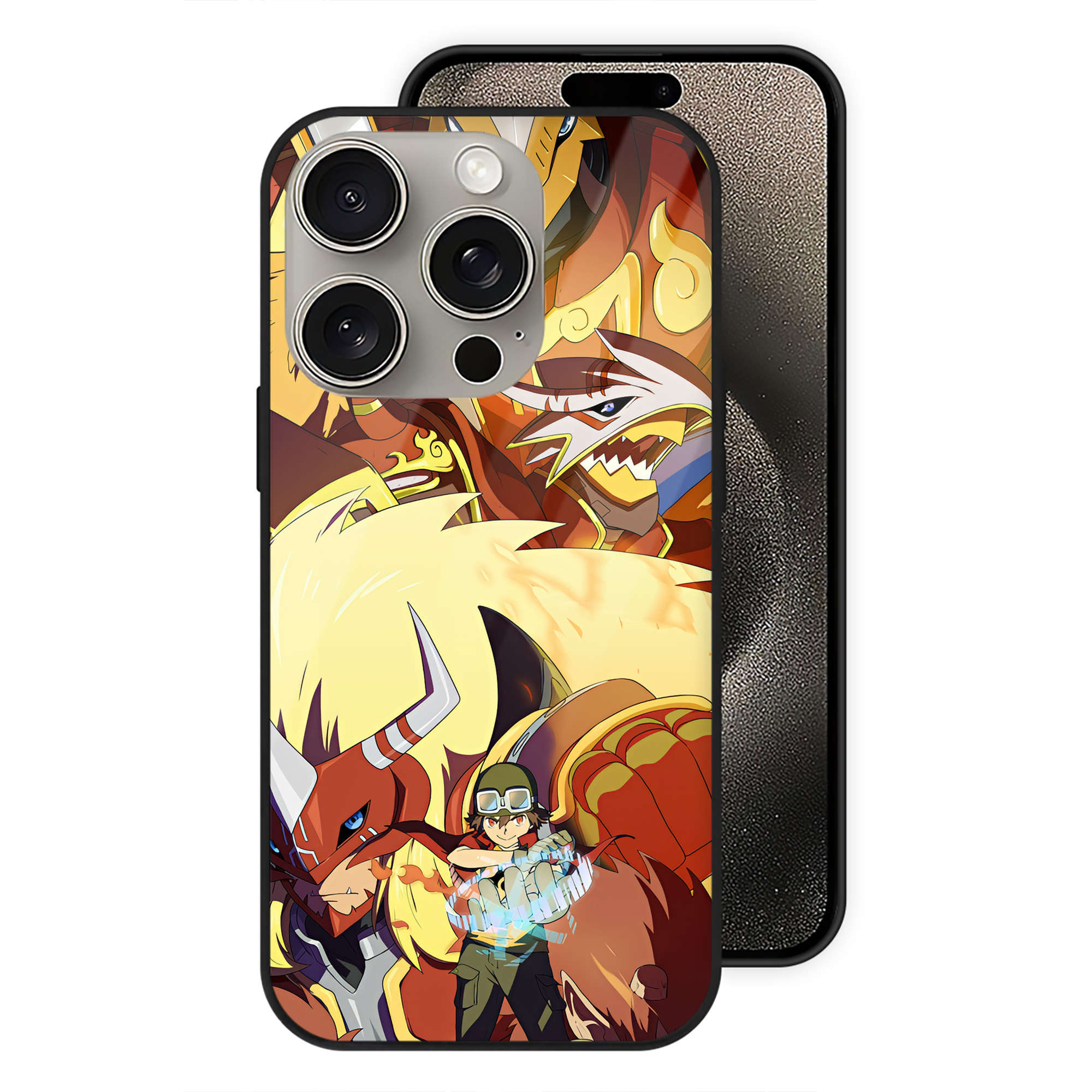 （画像用） Digimon デジタルモンスター/デジモン 【iPhone15Pro対応】スマホケース 耐衝撃＆黄変防止 背面ガラス