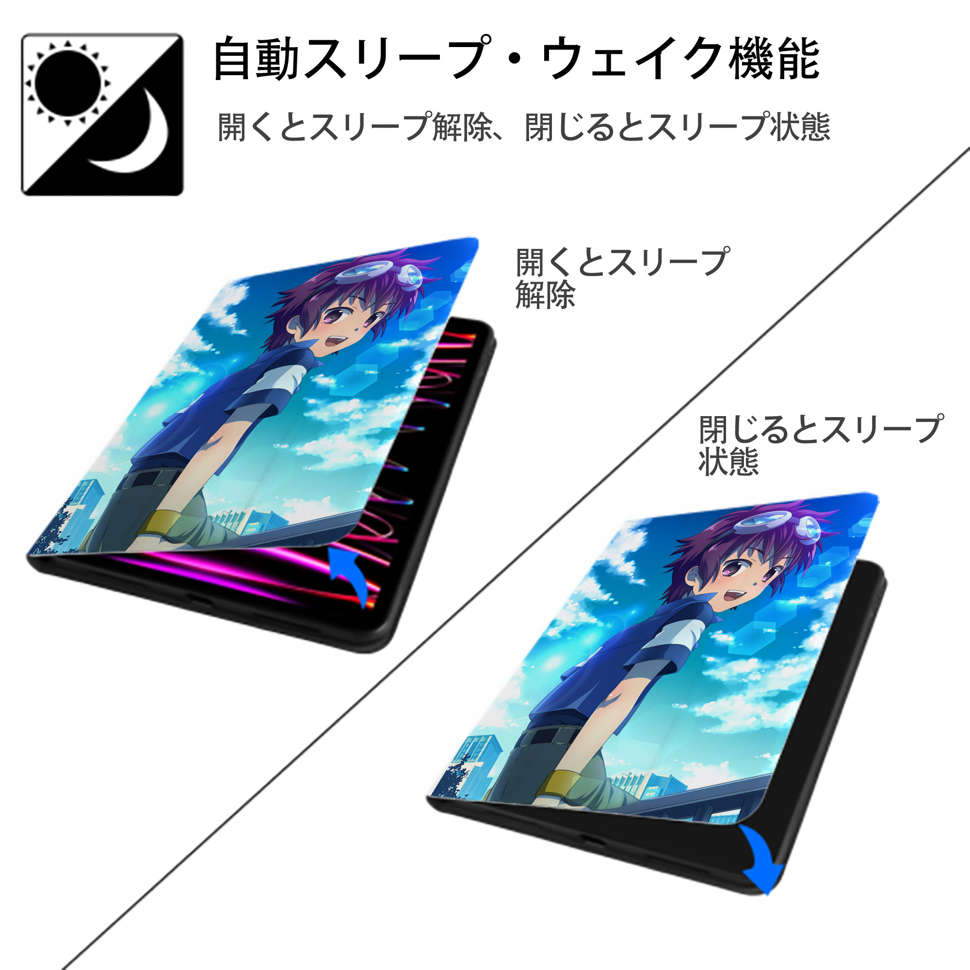 Digimon デジタルモンスター/デジモン IPad ケース ペン収納付き 三つ折りスタンド PUレザー×シリコン 対応機種9.5/10.5/10.9インチ