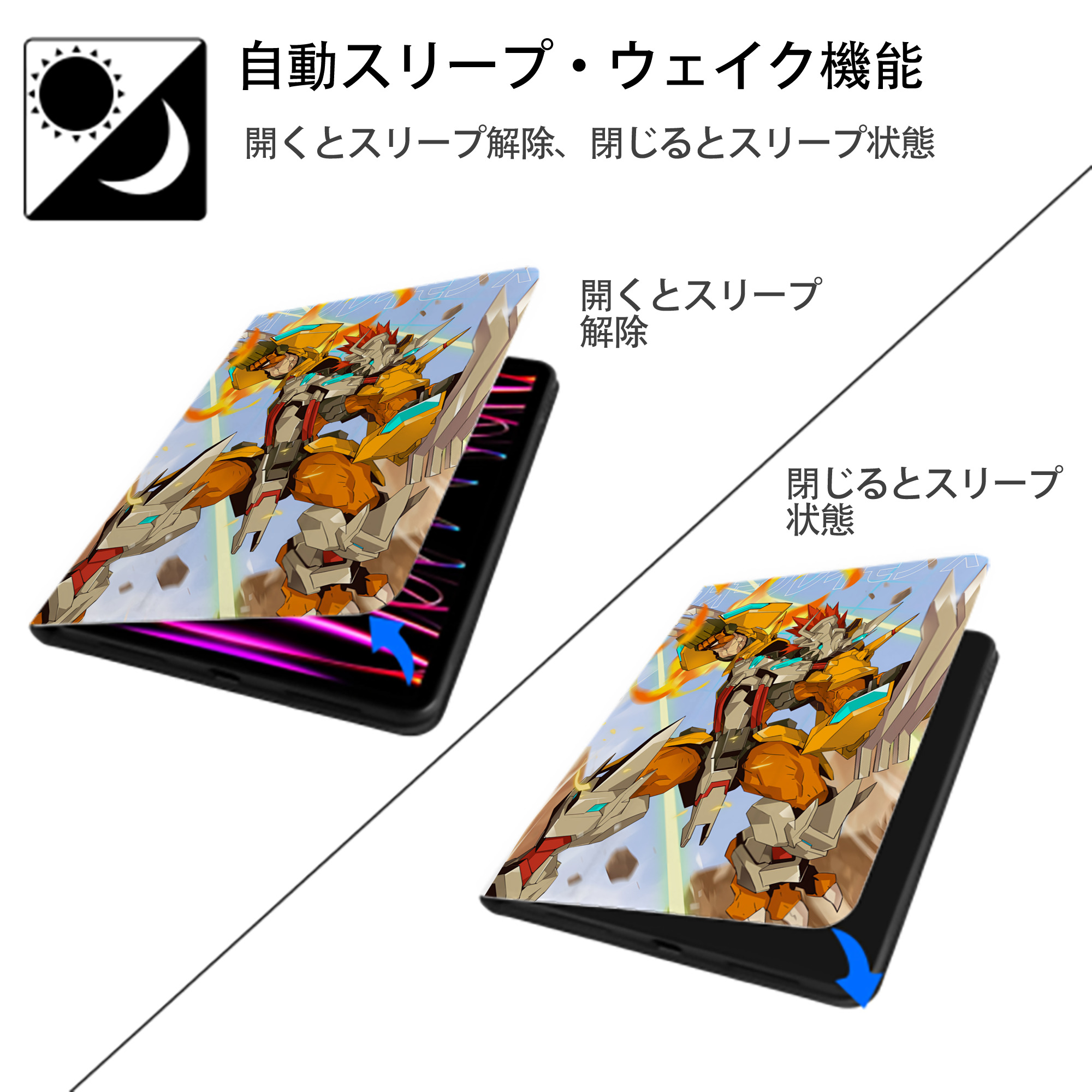 Digimon デジタルモンスター/デジモン IPad ケース ペン収納付き 三つ折りスタンド PUレザー×シリコン 対応機種9.5/10.5/10.9インチ