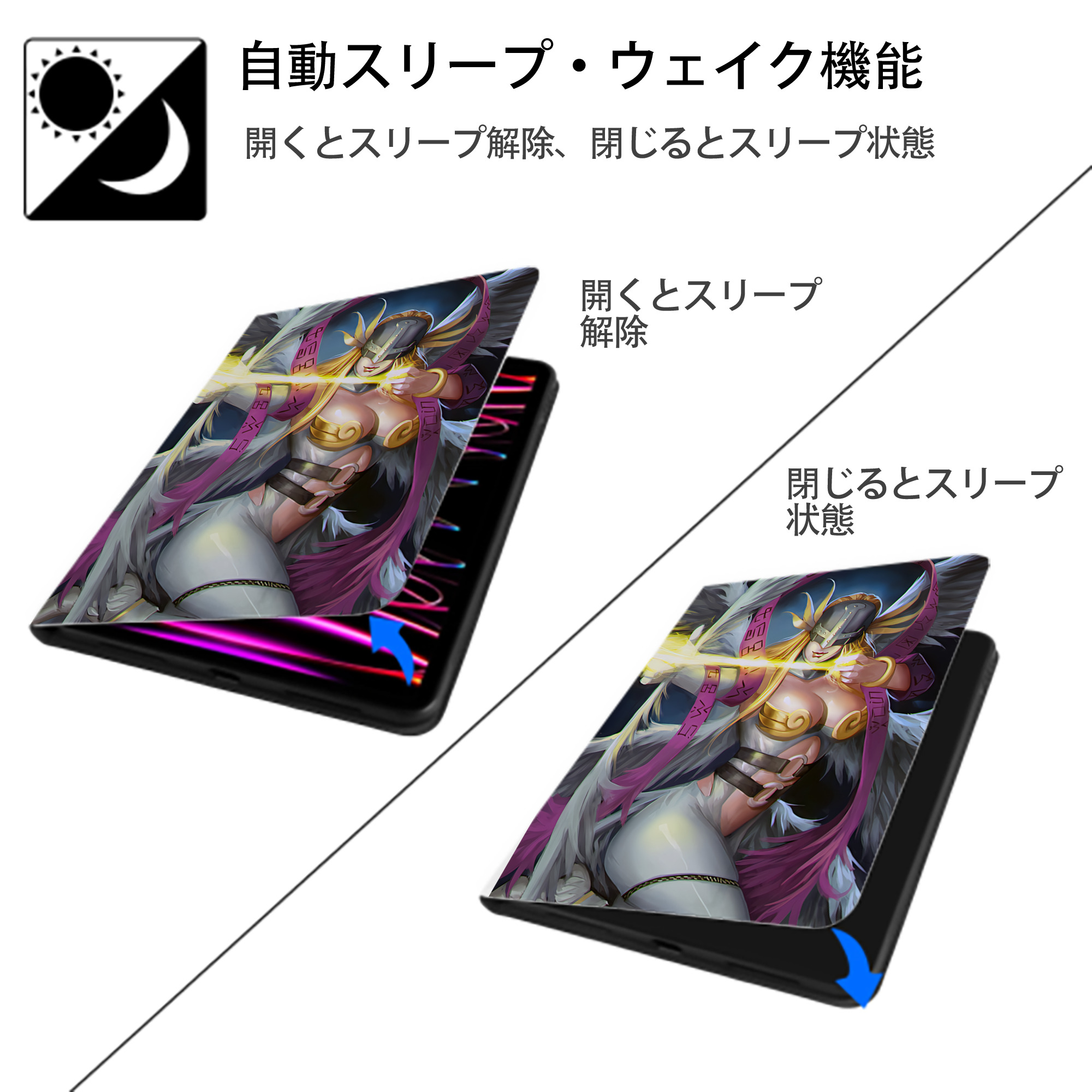 Digimon デジタルモンスター/デジモン IPad ケース ペン収納付き 三つ折りスタンド PUレザー×シリコン 対応機種9.5/10.5/10.9インチ
