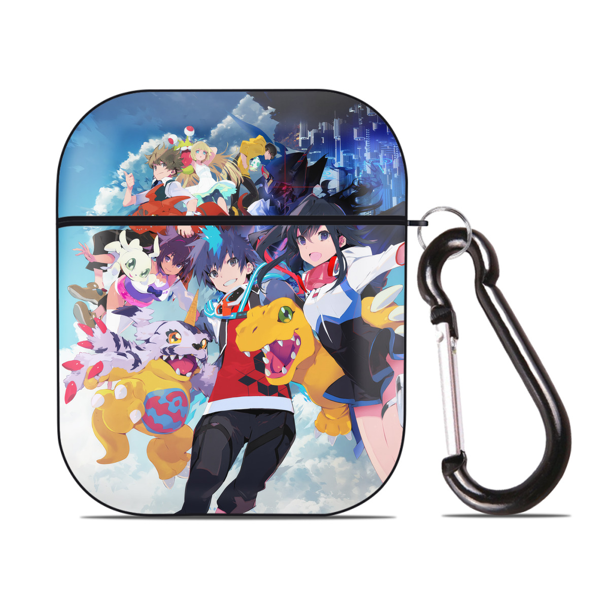 （画像用） Digimon デジタルモンスター/デジモン AirPods 第2世代保護ケース ハードシェル ブラック 耐衝撃・防指紋・カラビナ付き