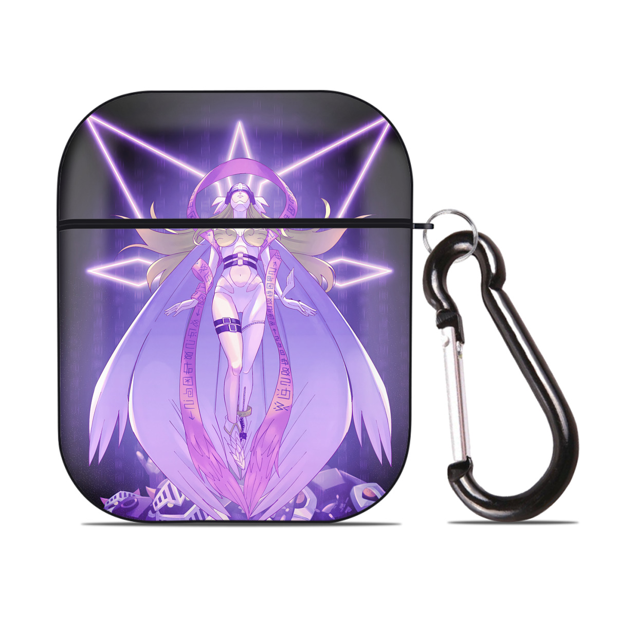 （画像用） Digimon デジタルモンスター/デジモン AirPods 第2世代保護ケース ハードシェル ブラック 耐衝撃・防指紋・カラビナ付き