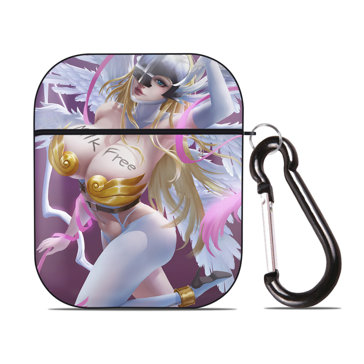 （画像用） Digimon デジタルモンスター/デジモン AirPods 第2世代保護ケース ハードシェル ブラック 耐衝撃・防指紋・カラビナ付き