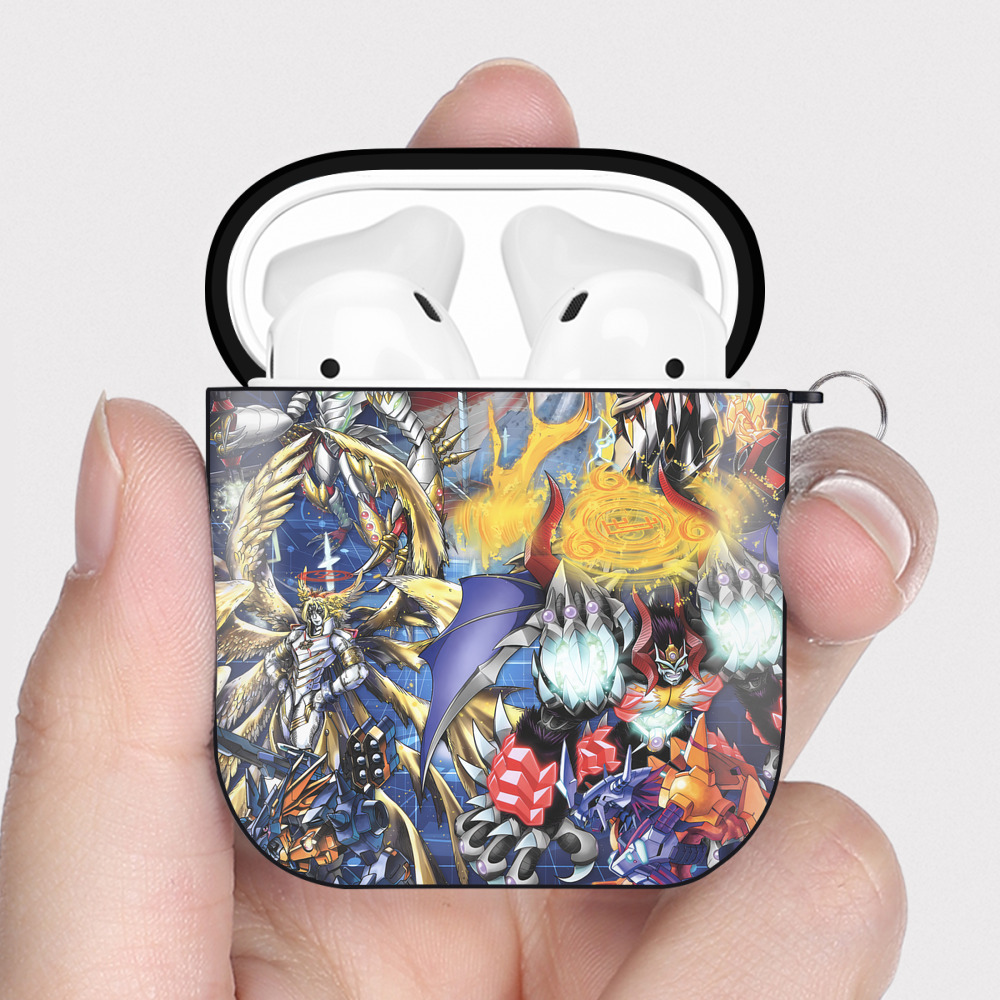 （画像用） Digimon デジタルモンスター/デジモン AirPods 第2世代保護ケース ハードシェル ブラック 耐衝撃・防指紋・カラビナ付き