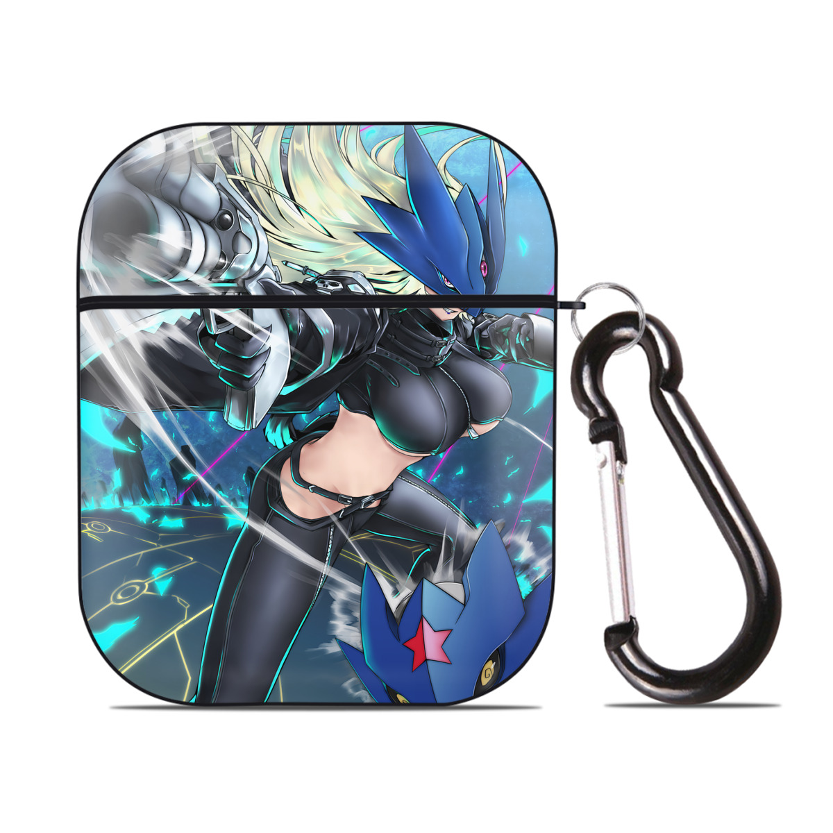 （画像用） Digimon デジタルモンスター/デジモン AirPods 第2世代保護ケース ハードシェル ブラック 耐衝撃・防指紋・カラビナ付き