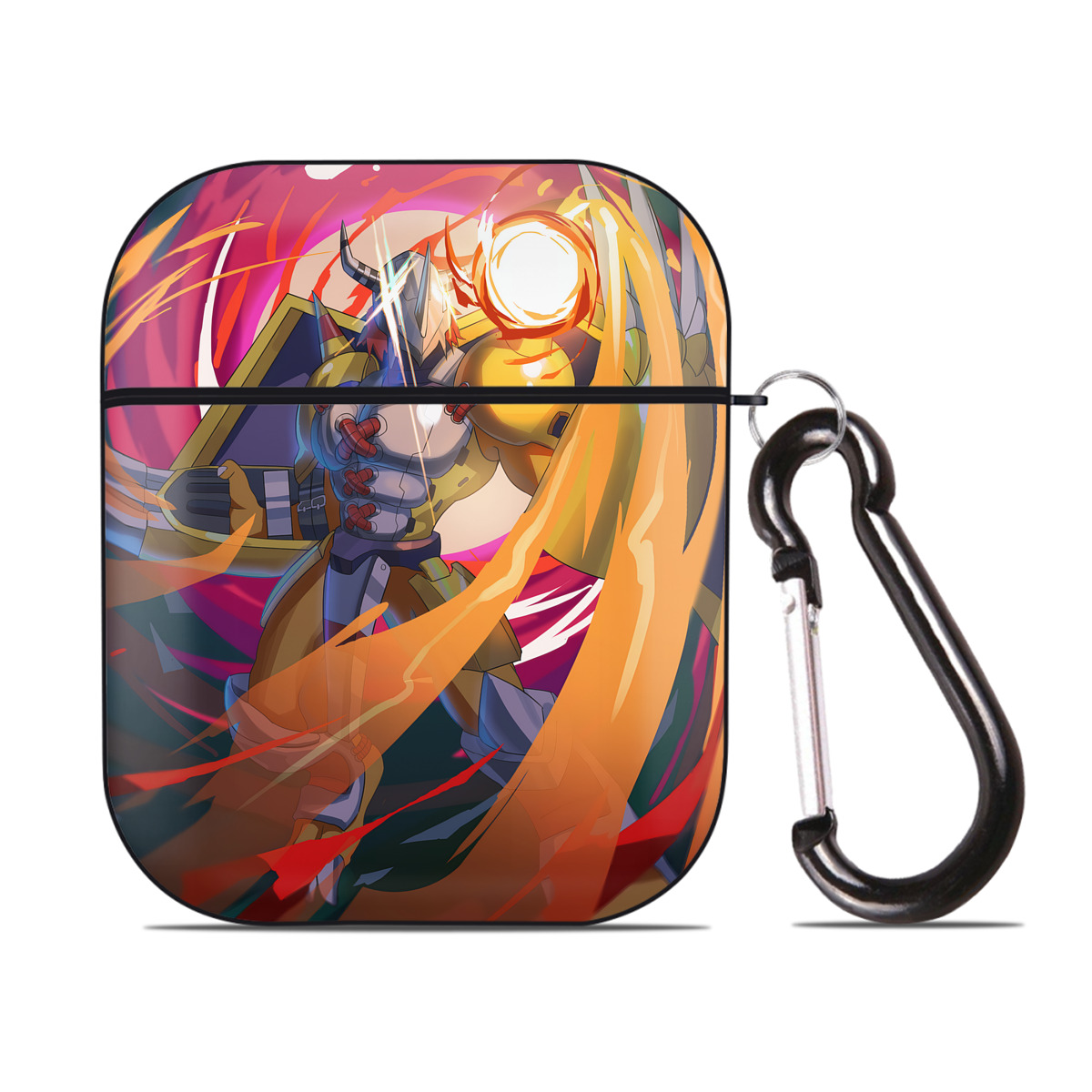 （画像用） Digimon デジタルモンスター/デジモン AirPods 第2世代保護ケース ハードシェル ブラック 耐衝撃・防指紋・カラビナ付き
