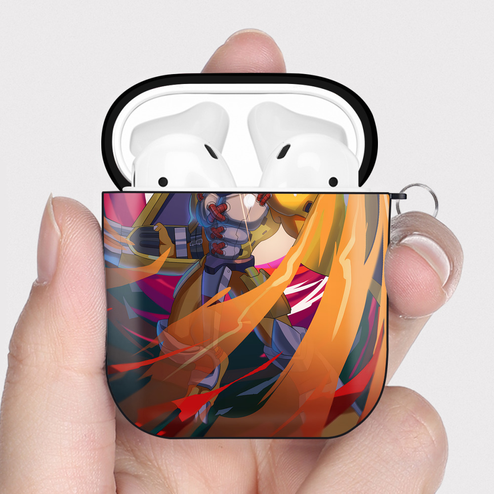 （画像用） Digimon デジタルモンスター/デジモン AirPods 第2世代保護ケース ハードシェル ブラック 耐衝撃・防指紋・カラビナ付き