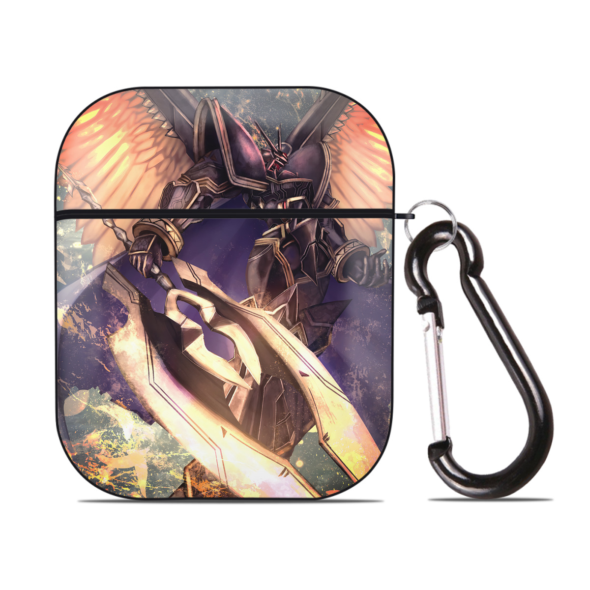 （画像用） Digimon デジタルモンスター/デジモン AirPods 第2世代保護ケース ハードシェル ブラック 耐衝撃・防指紋・カラビナ付き
