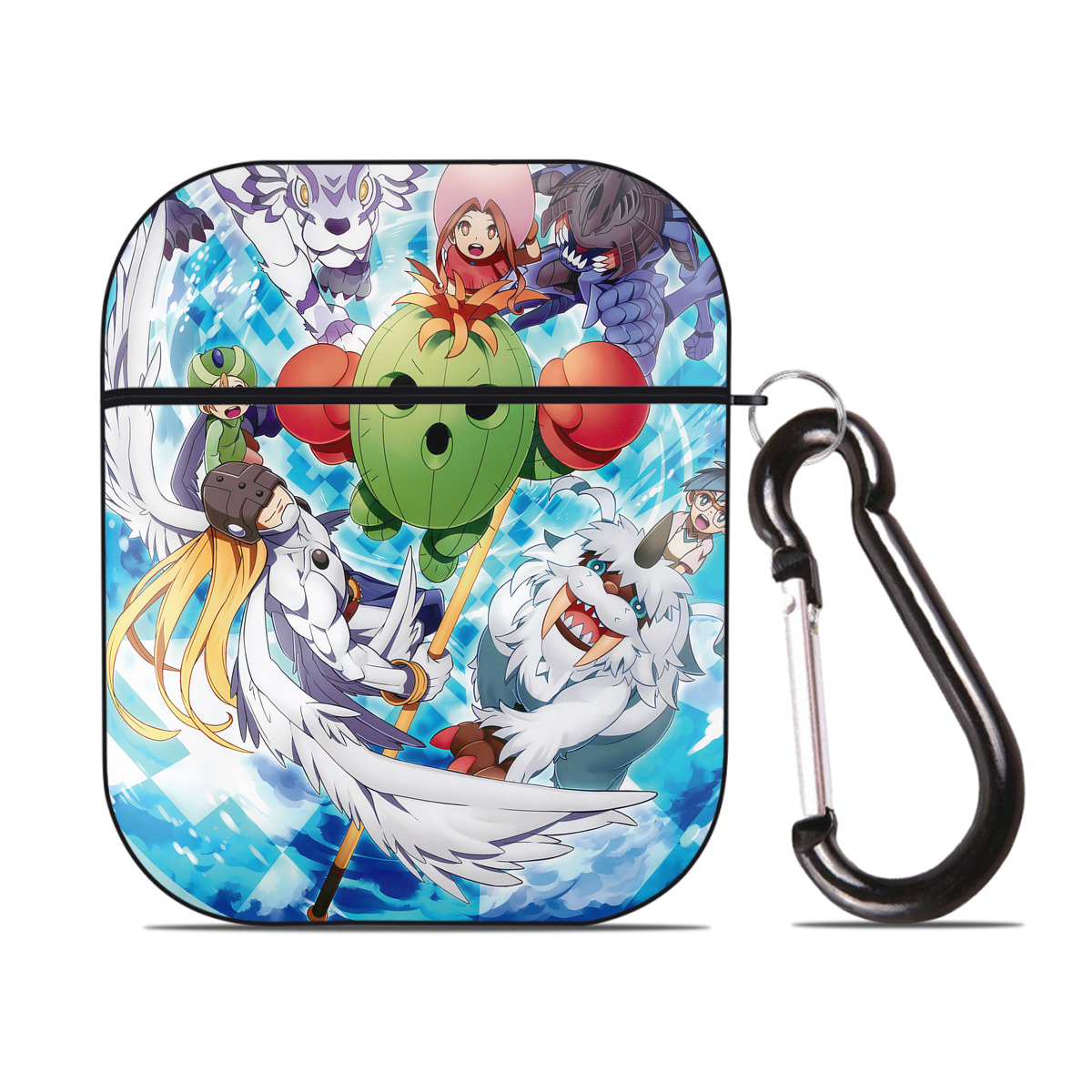 （画像用） Digimon デジタルモンスター/デジモン AirPods 第2世代保護ケース ハードシェル ブラック 耐衝撃・防指紋・カラビナ付き