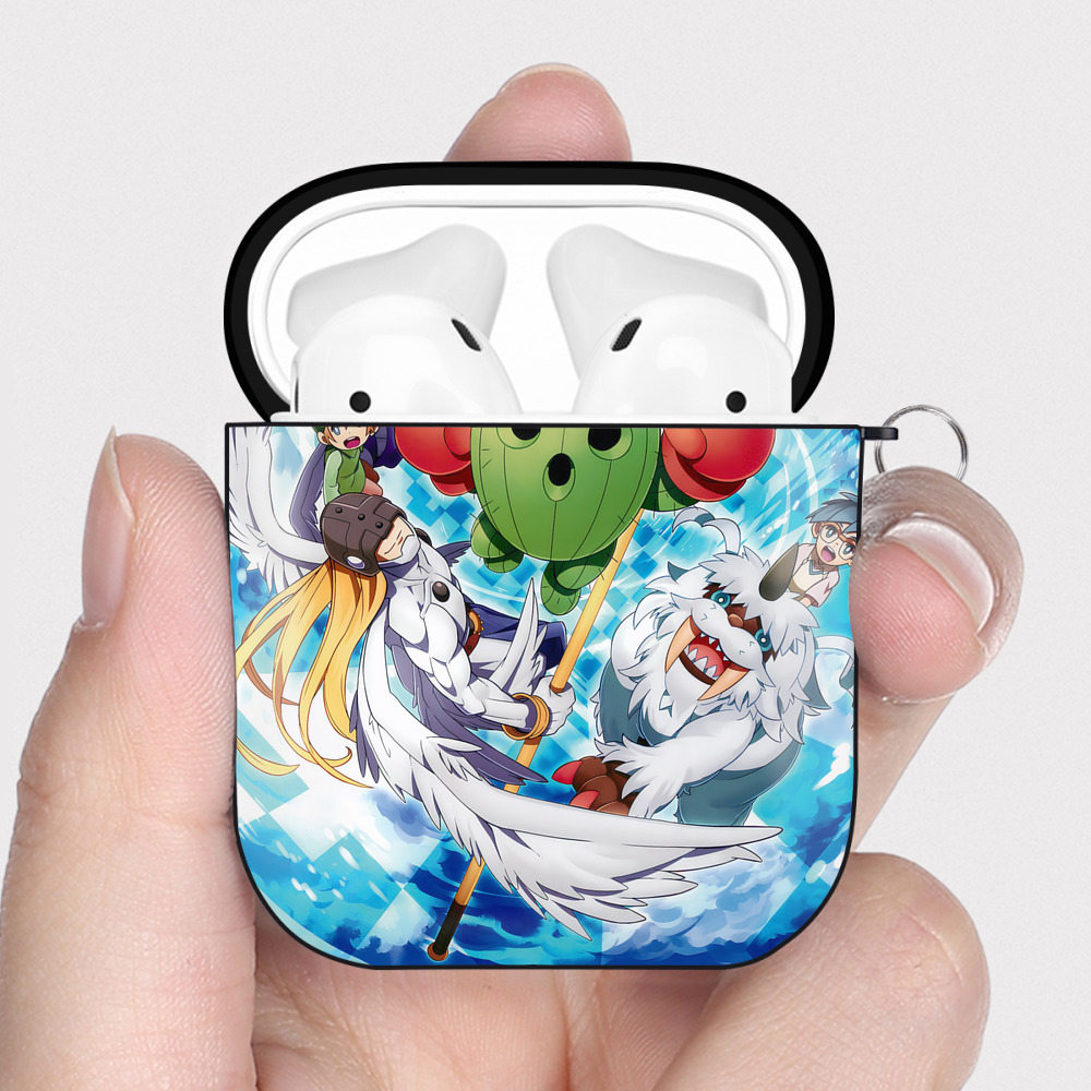 （画像用） Digimon デジタルモンスター/デジモン AirPods 第2世代保護ケース ハードシェル ブラック 耐衝撃・防指紋・カラビナ付き