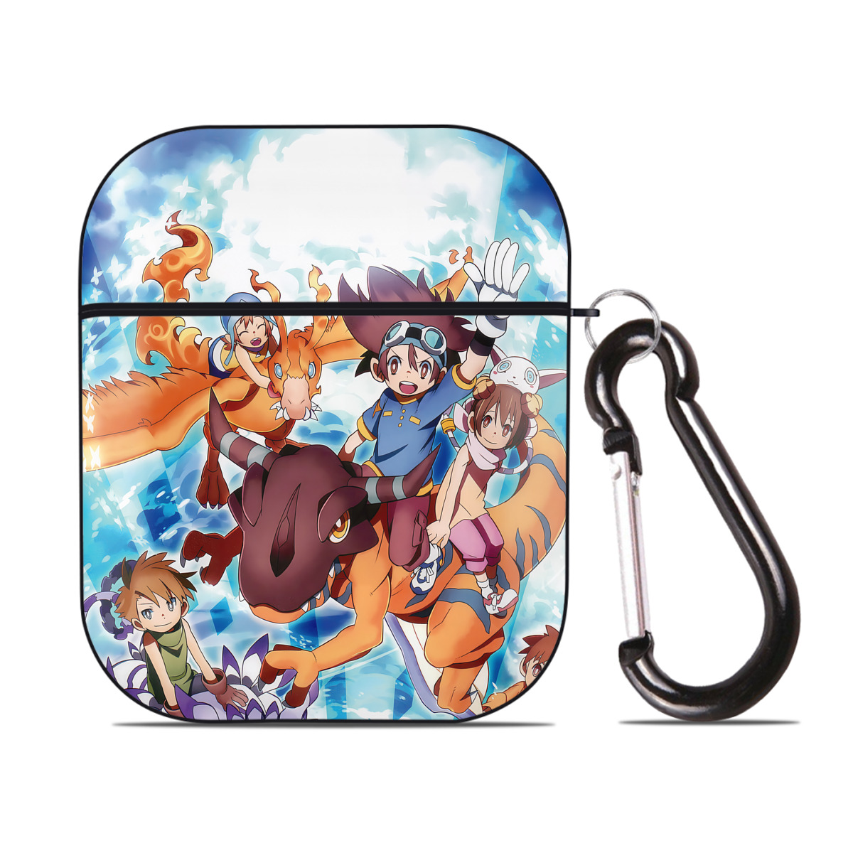 （画像用） Digimon デジタルモンスター/デジモン AirPods 第2世代保護ケース ハードシェル ブラック 耐衝撃・防指紋・カラビナ付き