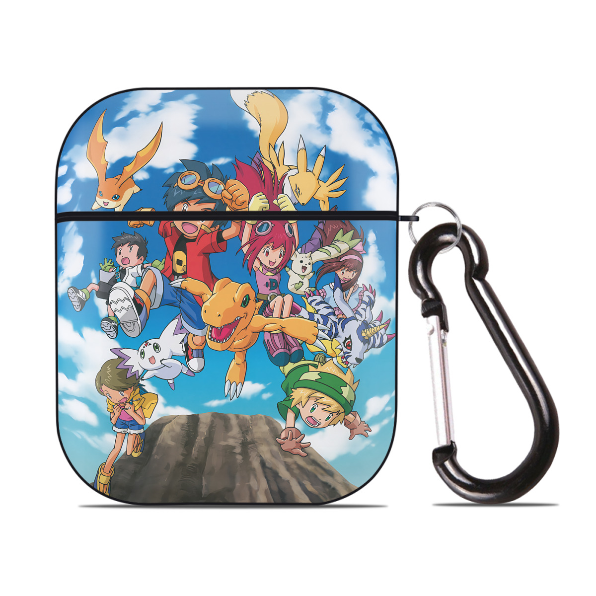 （画像用） Digimon デジタルモンスター/デジモン AirPods 第2世代保護ケース ハードシェル ブラック 耐衝撃・防指紋・カラビナ付き