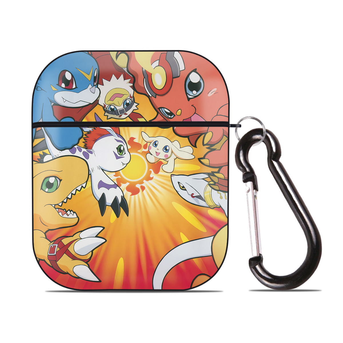 （画像用） Digimon デジタルモンスター/デジモン AirPods 第2世代保護ケース ハードシェル ブラック 耐衝撃・防指紋・カラビナ付き