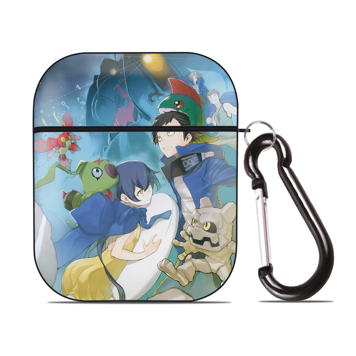 （画像用） Digimon デジタルモンスター/デジモン AirPods 第2世代保護ケース ハードシェル ブラック 耐衝撃・防指紋・カラビナ付き