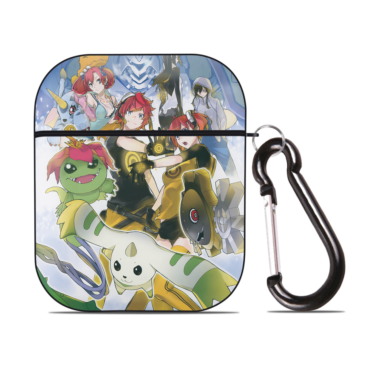 （画像用） Digimon デジタルモンスター/デジモン AirPods 第2世代保護ケース ハードシェル ブラック 耐衝撃・防指紋・カラビナ付き