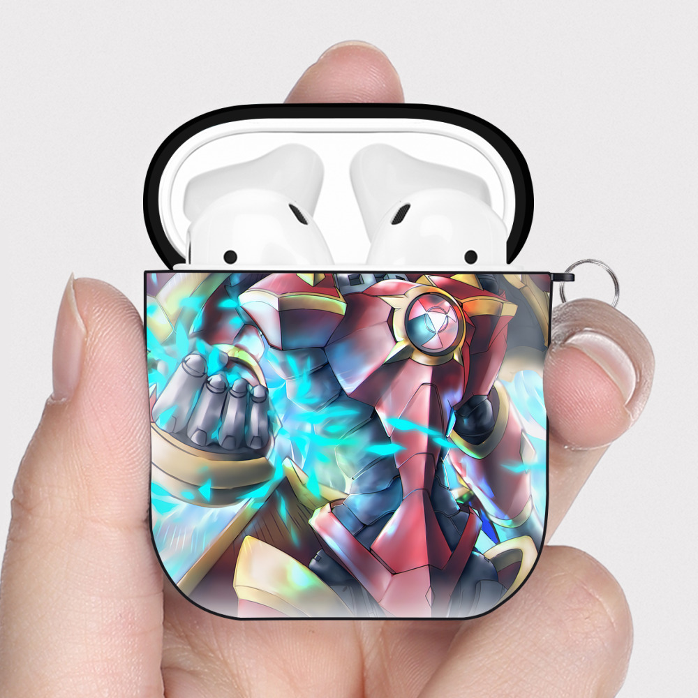 （画像用） Digimon デジタルモンスター/デジモン AirPods 第2世代保護ケース ハードシェル ブラック 耐衝撃・防指紋・カラビナ付き