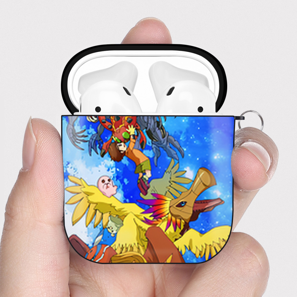 （画像用） Digimon デジタルモンスター/デジモン AirPods 第2世代保護ケース ハードシェル ブラック 耐衝撃・防指紋・カラビナ付き