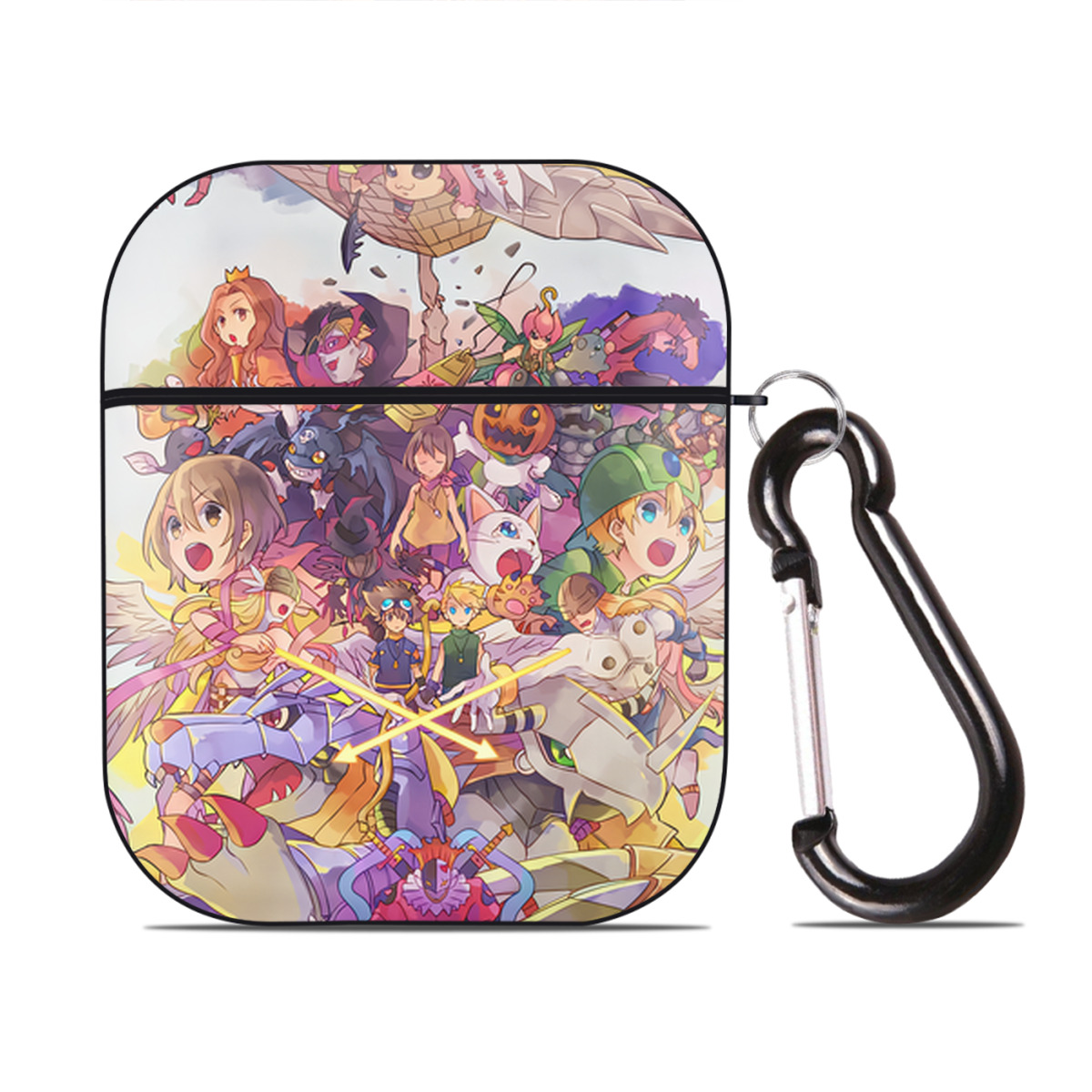 （画像用） Digimon デジタルモンスター/デジモン AirPods 第2世代保護ケース ハードシェル ブラック 耐衝撃・防指紋・カラビナ付き