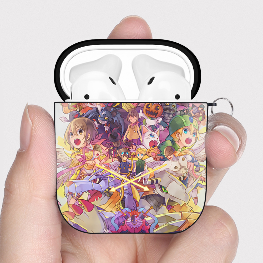 （画像用） Digimon デジタルモンスター/デジモン AirPods 第2世代保護ケース ハードシェル ブラック 耐衝撃・防指紋・カラビナ付き