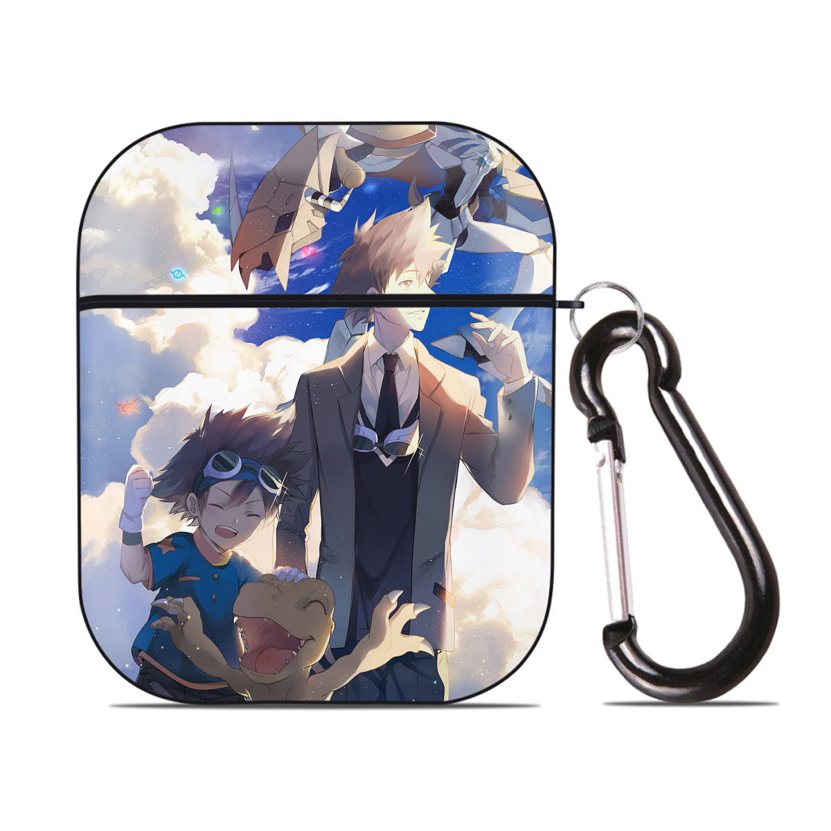 （画像用） Digimon デジタルモンスター/デジモン AirPods 第2世代保護ケース ハードシェル ブラック 耐衝撃・防指紋・カラビナ付き