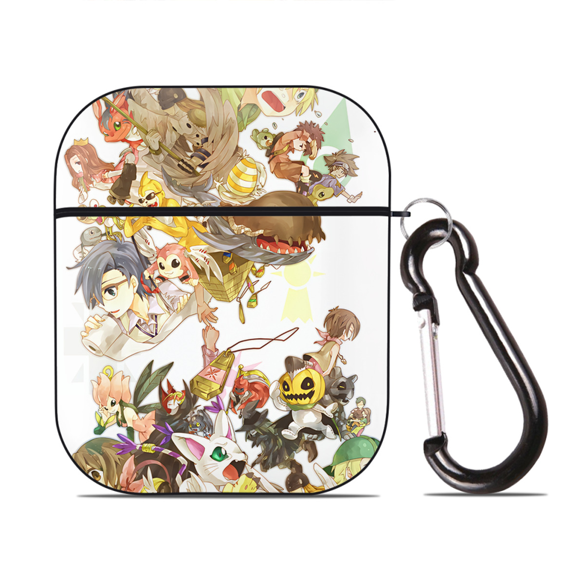 （画像用） Digimon デジタルモンスター/デジモン AirPods 第2世代保護ケース ハードシェル ブラック 耐衝撃・防指紋・カラビナ付き
