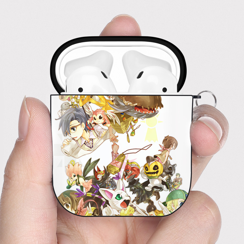 （画像用） Digimon デジタルモンスター/デジモン AirPods 第2世代保護ケース ハードシェル ブラック 耐衝撃・防指紋・カラビナ付き