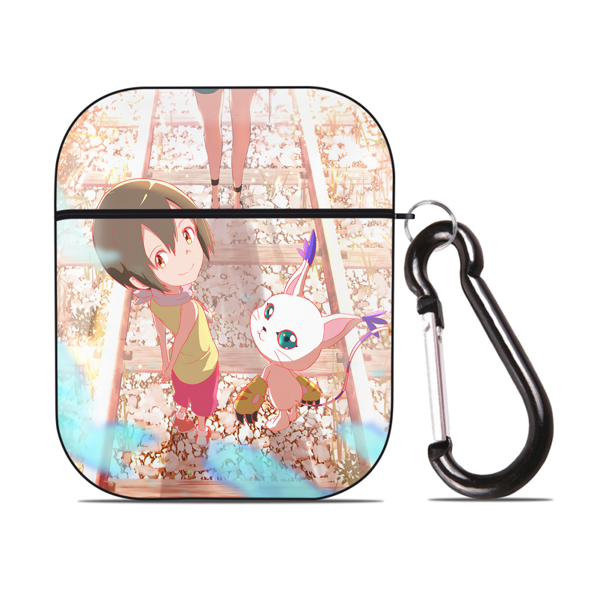 （画像用） Digimon デジタルモンスター/デジモン AirPods 第2世代保護ケース ハードシェル ブラック 耐衝撃・防指紋・カラビナ付き