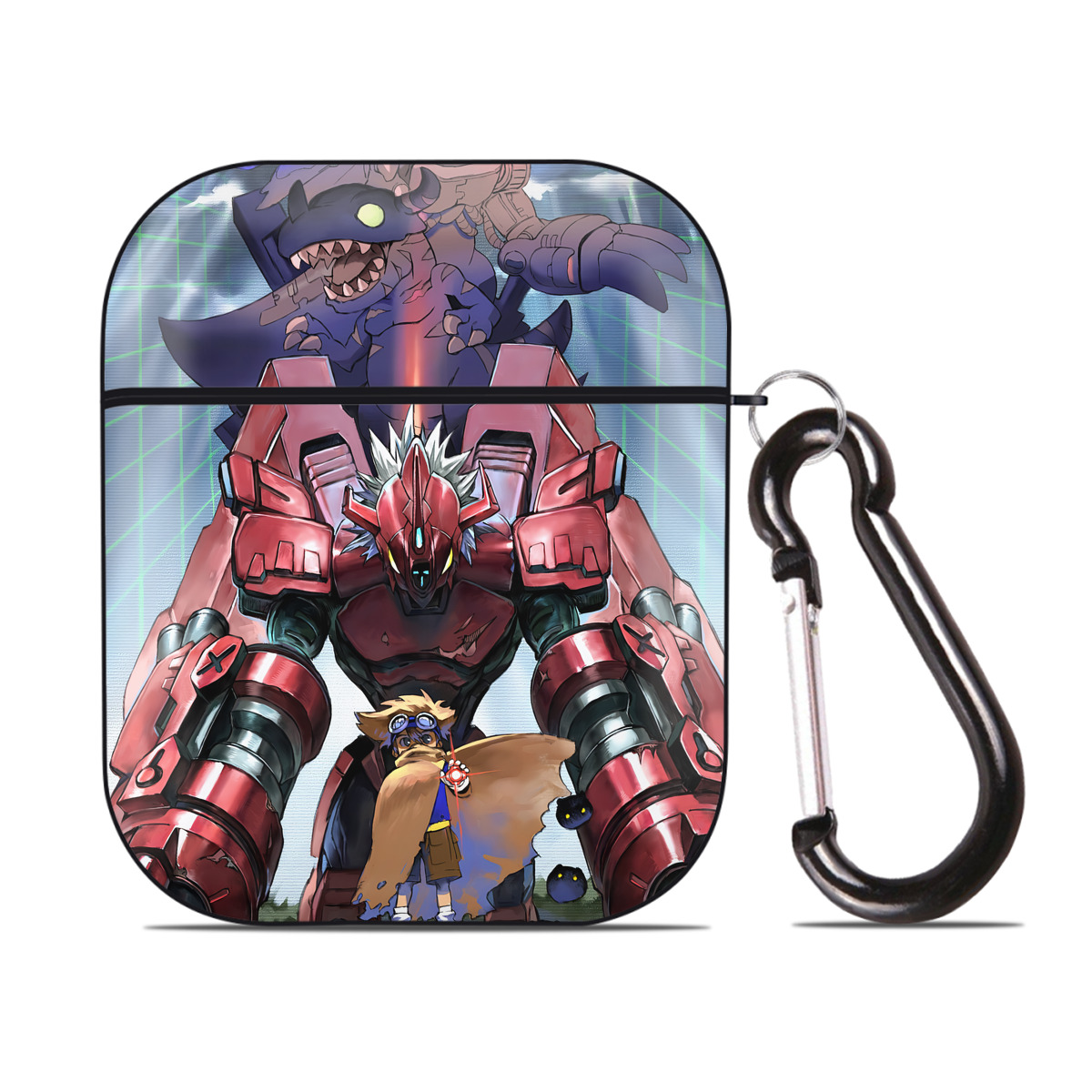 （画像用） Digimon デジタルモンスター/デジモン AirPods 第2世代保護ケース ハードシェル ブラック 耐衝撃・防指紋・カラビナ付き