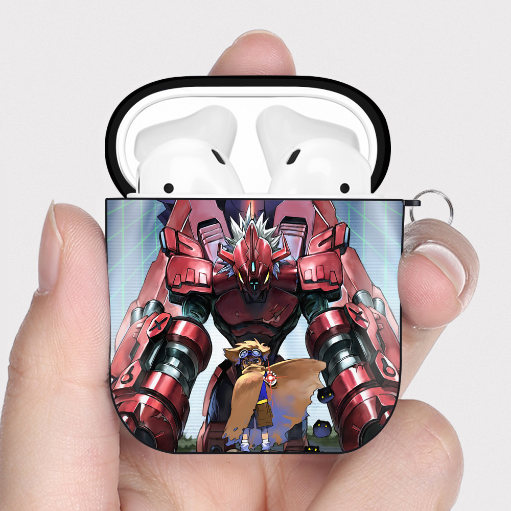 （画像用） Digimon デジタルモンスター/デジモン AirPods 第2世代保護ケース ハードシェル ブラック 耐衝撃・防指紋・カラビナ付き