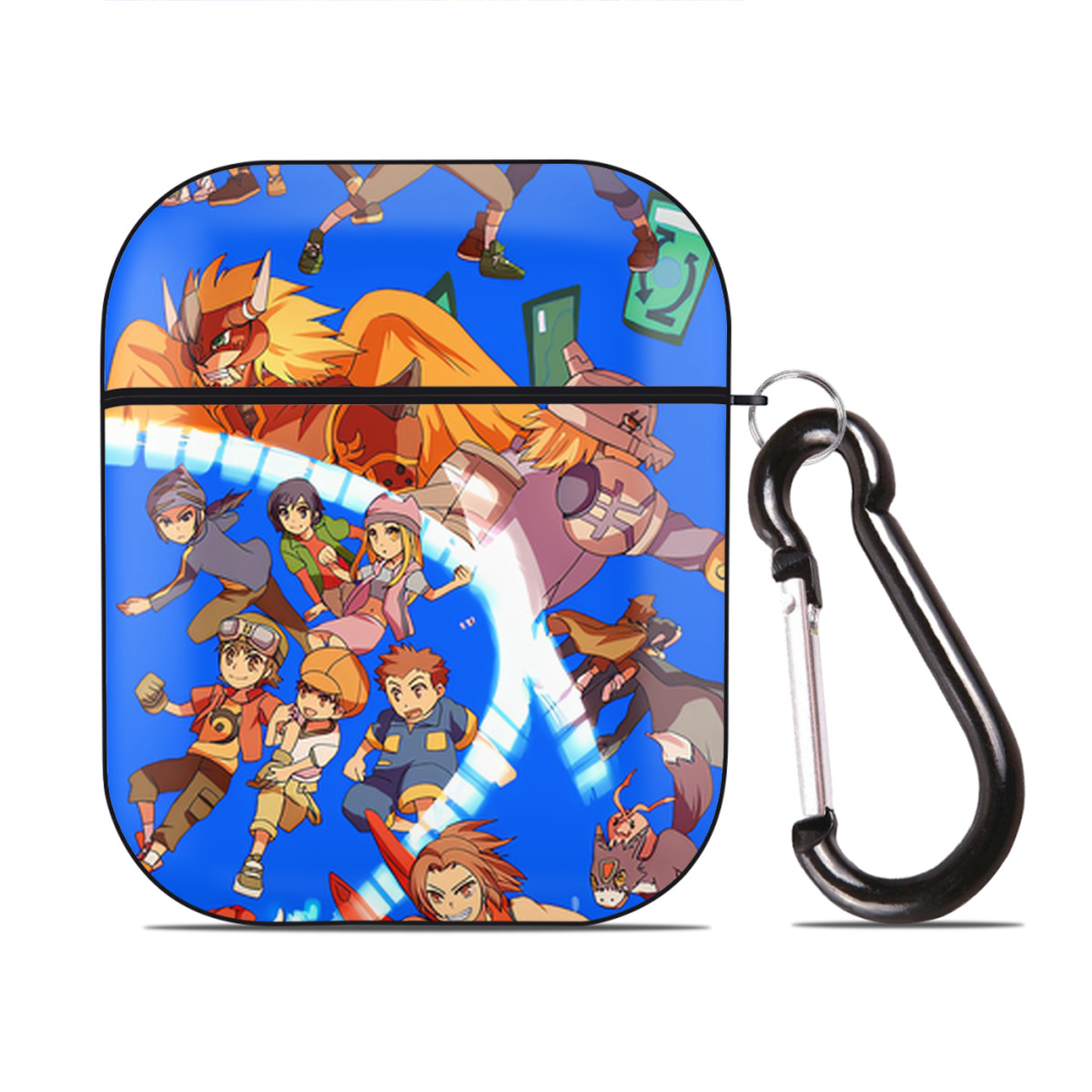 （画像用） Digimon デジタルモンスター/デジモン AirPods 第2世代保護ケース ハードシェル ブラック 耐衝撃・防指紋・カラビナ付き