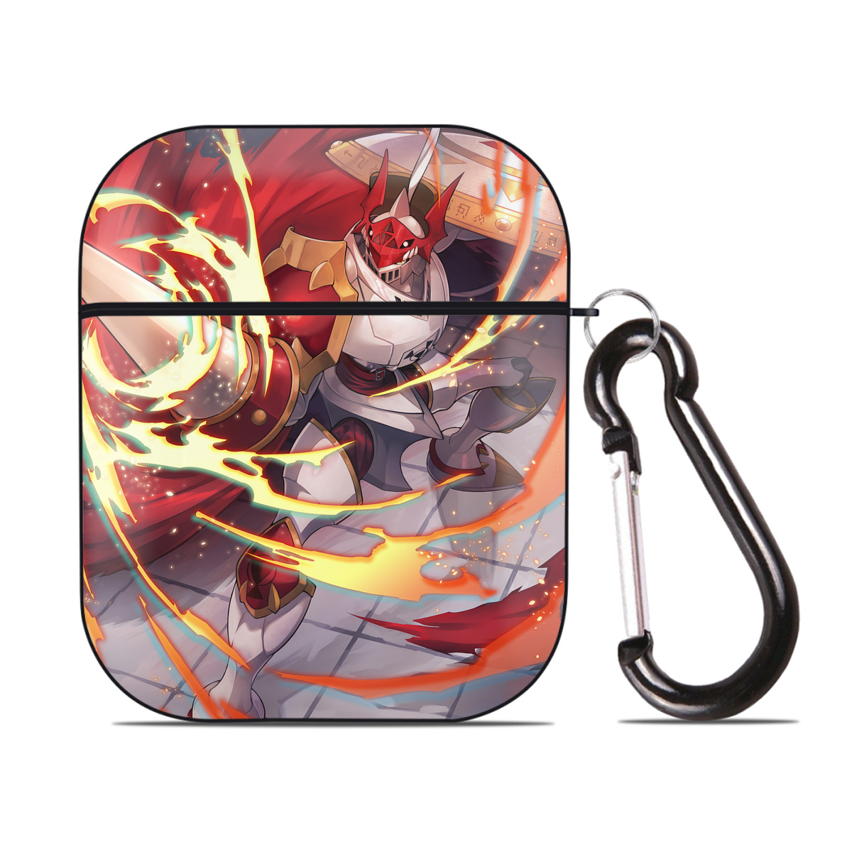 （画像用） Digimon デジタルモンスター/デジモン AirPods 第2世代保護ケース ハードシェル ブラック 耐衝撃・防指紋・カラビナ付き