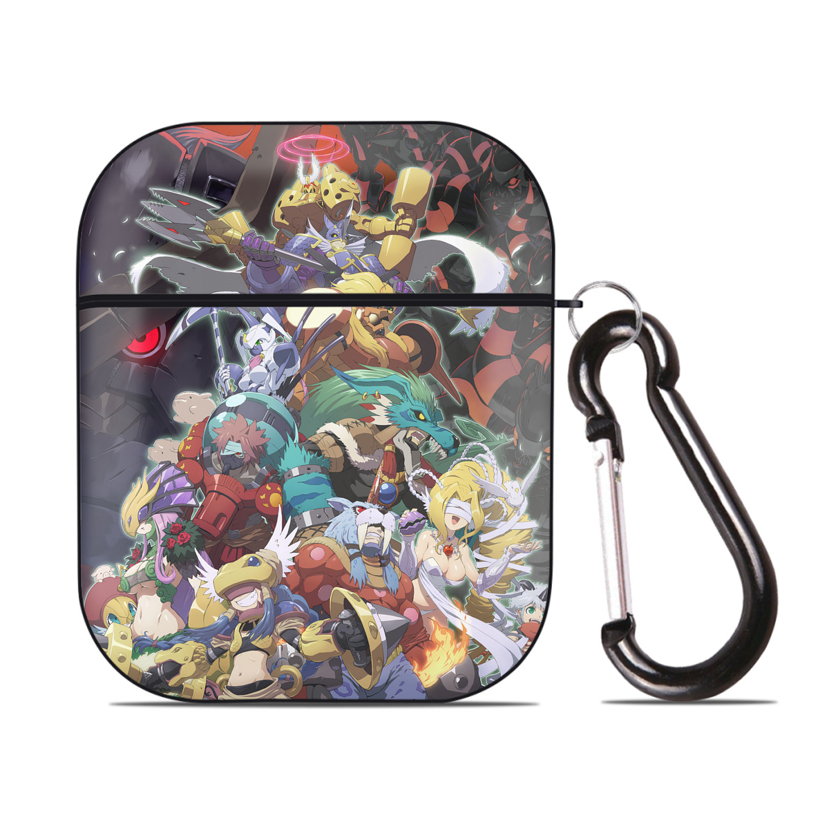（画像用） Digimon デジタルモンスター/デジモン AirPods 第2世代保護ケース ハードシェル ブラック 耐衝撃・防指紋・カラビナ付き