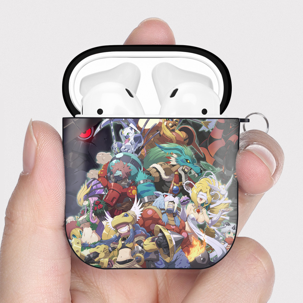 （画像用） Digimon デジタルモンスター/デジモン AirPods 第2世代保護ケース ハードシェル ブラック 耐衝撃・防指紋・カラビナ付き