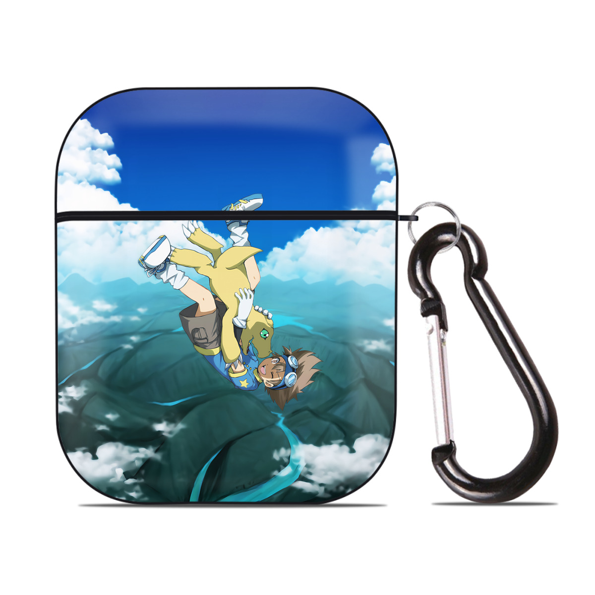 （画像用） Digimon デジタルモンスター/デジモン AirPods 第2世代保護ケース ハードシェル ブラック 耐衝撃・防指紋・カラビナ付き