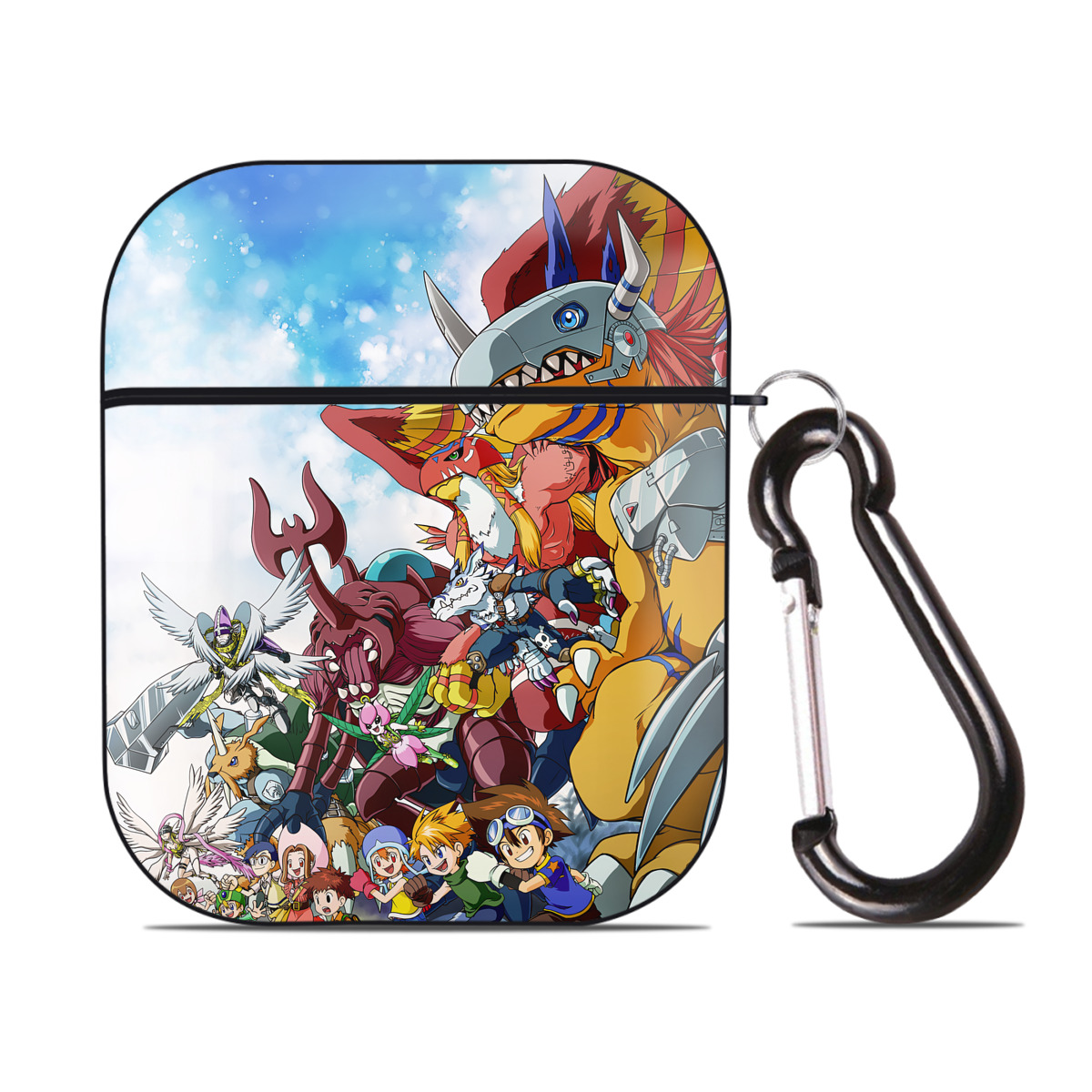 （画像用） Digimon デジタルモンスター/デジモン AirPods 第2世代保護ケース ハードシェル ブラック 耐衝撃・防指紋・カラビナ付き