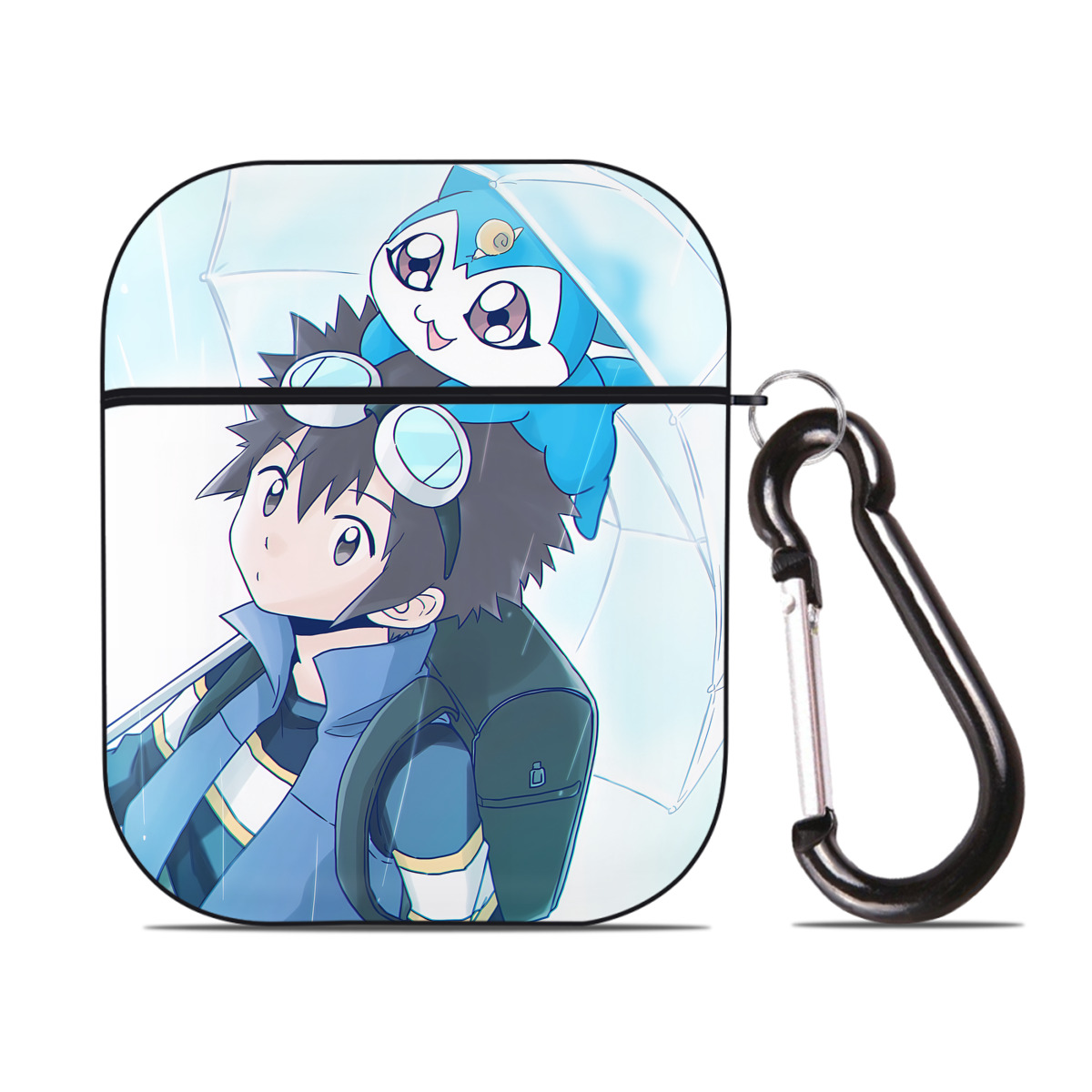 （画像用） Digimon デジタルモンスター/デジモン AirPods 第2世代保護ケース ハードシェル ブラック 耐衝撃・防指紋・カラビナ付き